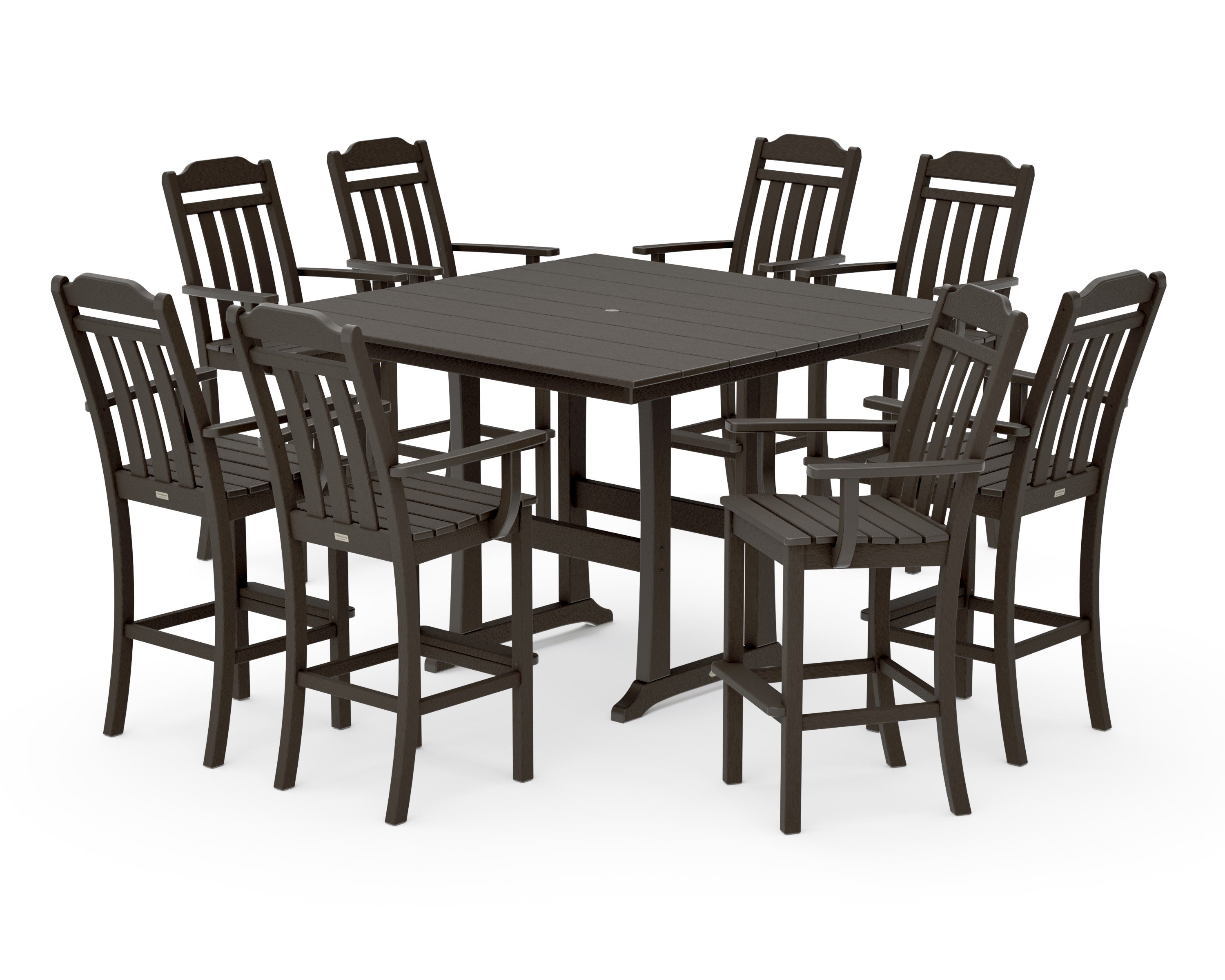 Cottage 9-Piece Farmhouse Bar Set with Trestle Legs in Vintage Coffee