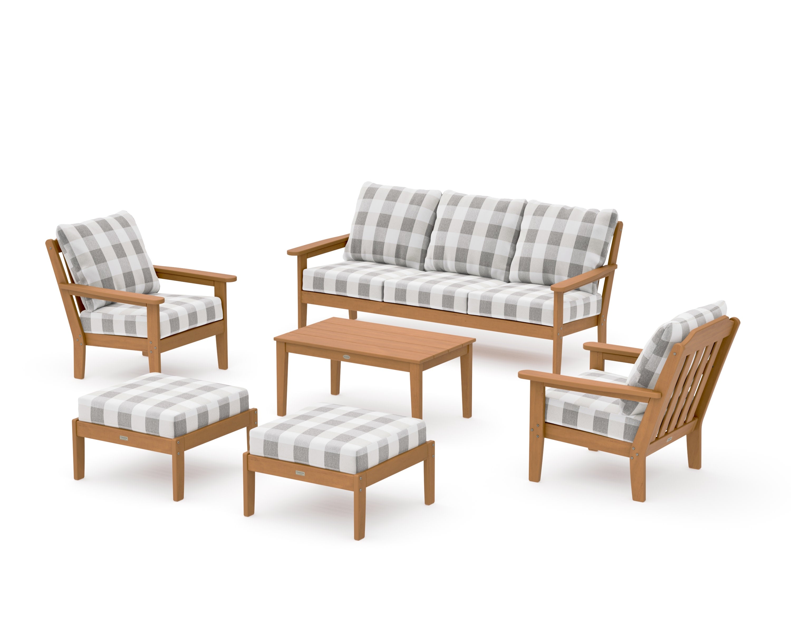 Cottage 6-Piece Lounge Sofa Set in Natural / Buffalo Plaid Grey Mist