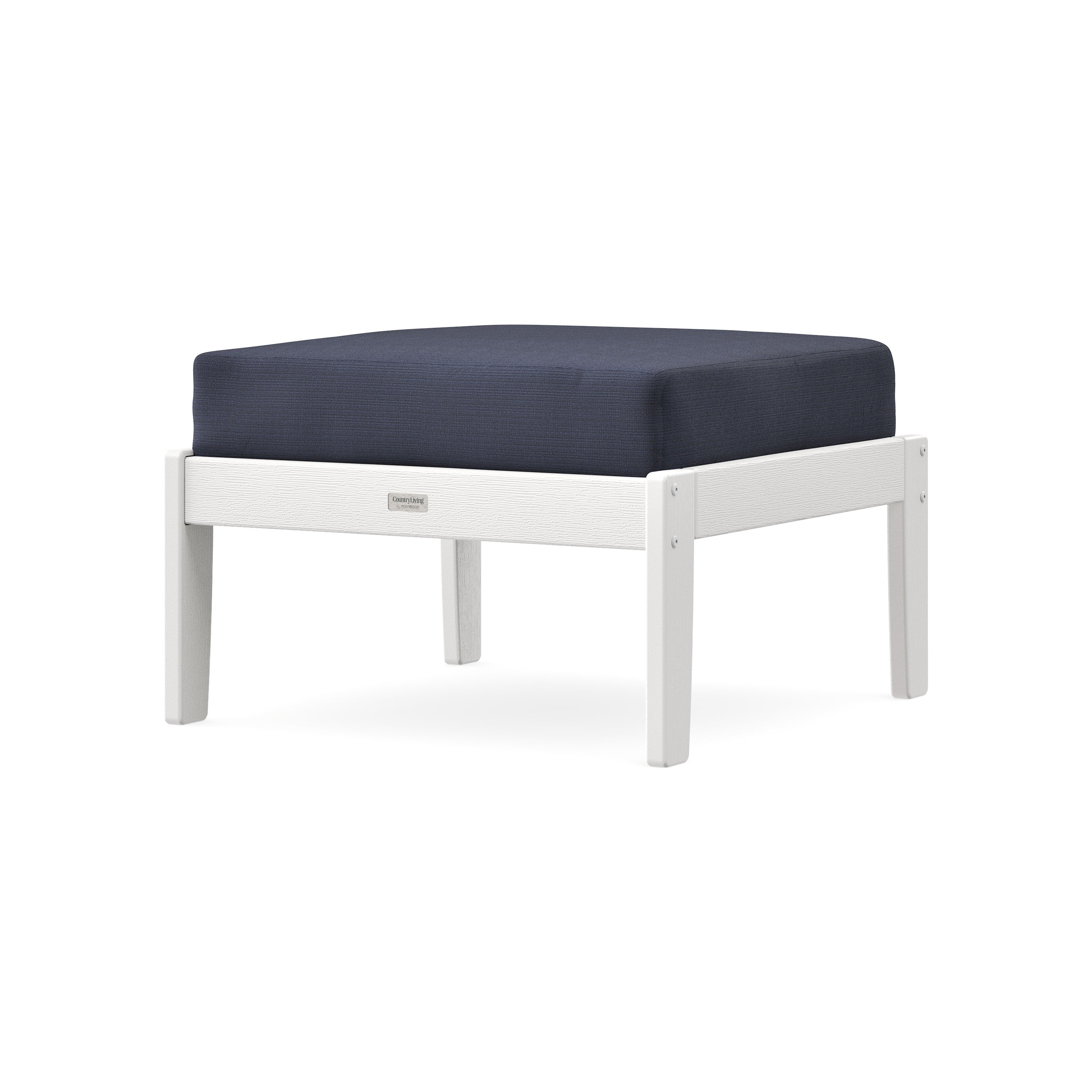 Cottage Deep Seating Ottoman in Vintage White / Navy Linen