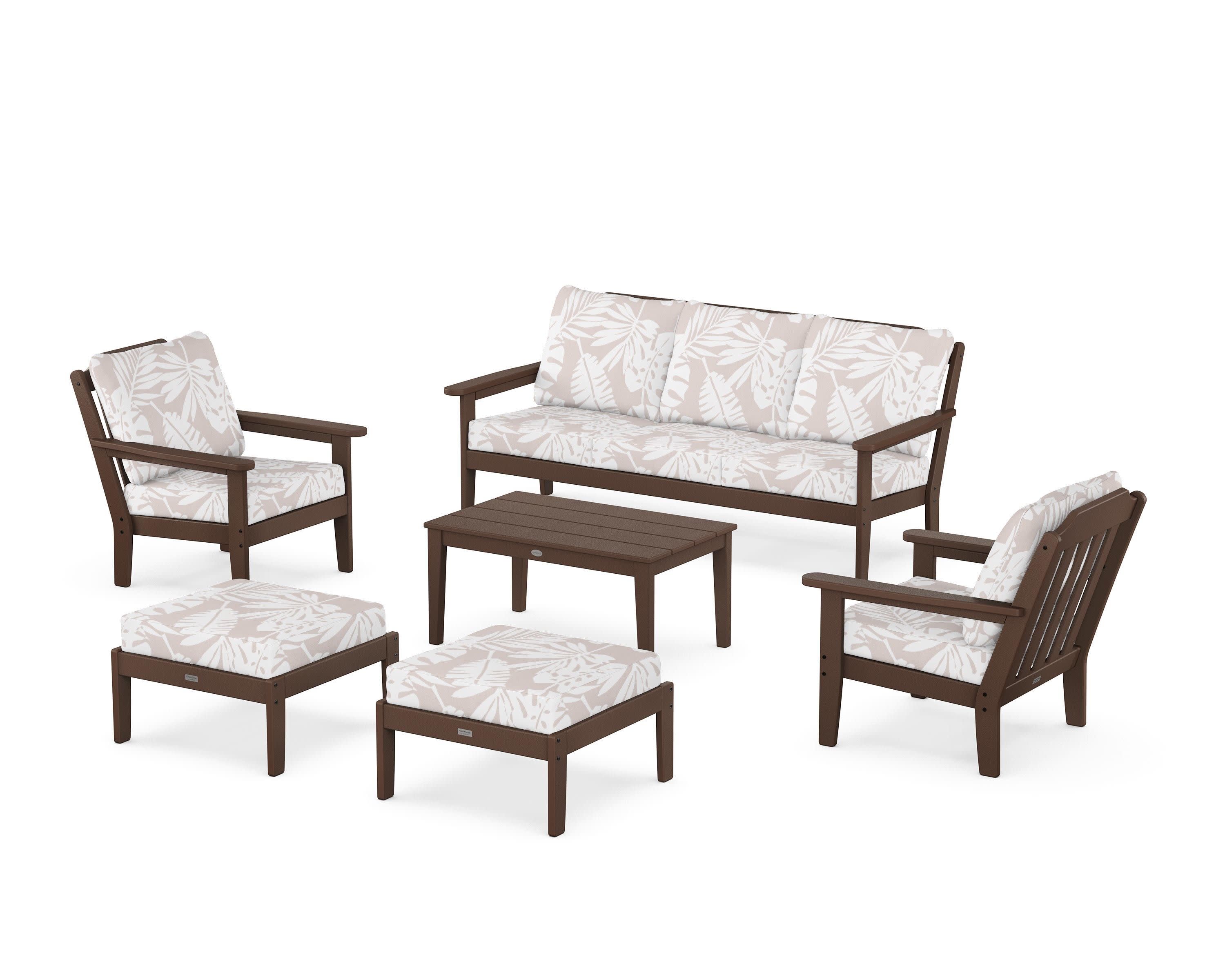 Cottage 6-Piece Lounge Sofa Set in Mahogany / Leaf Dune Burlap
