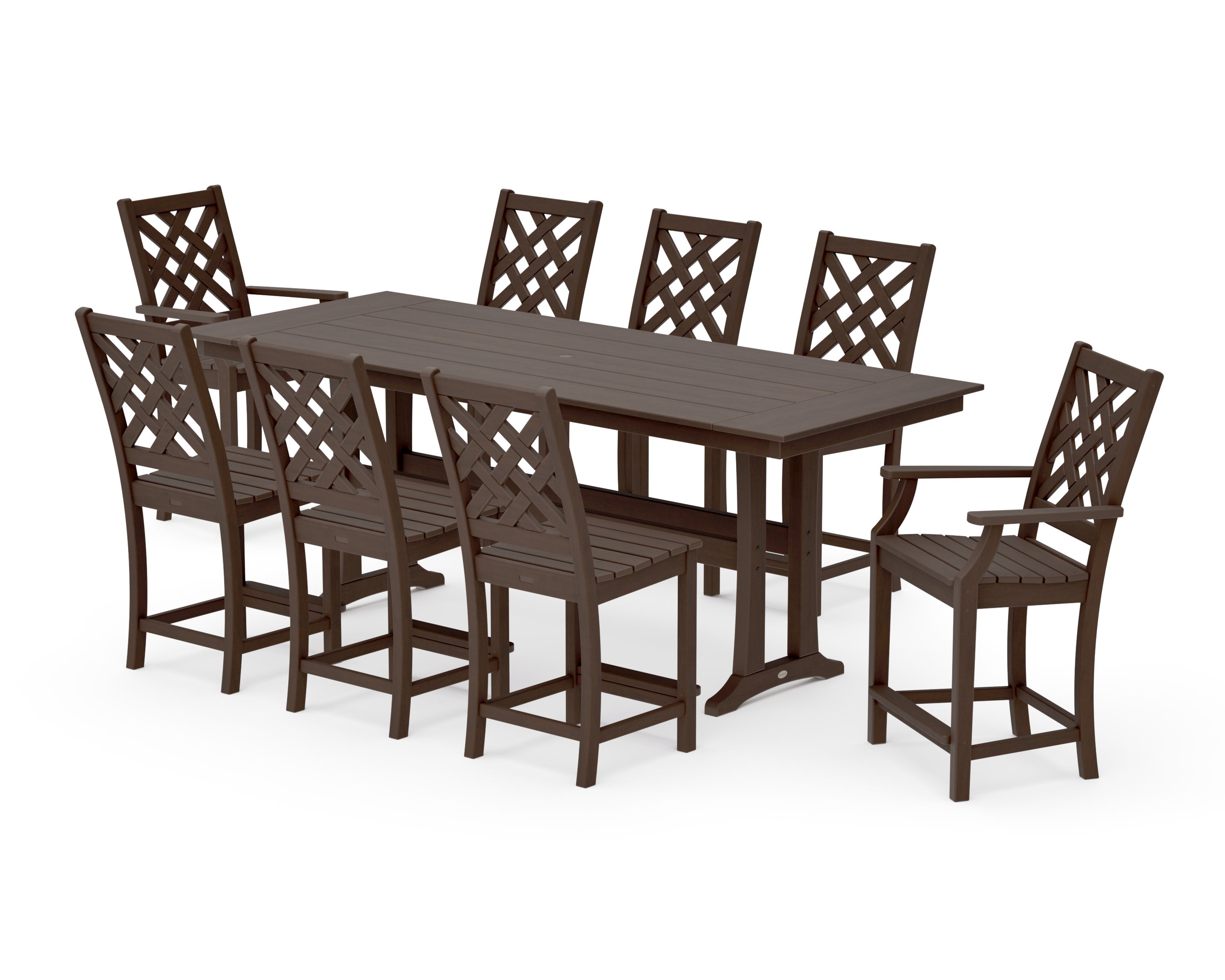 Wovendale 9-Piece Farmhouse Counter Set with Trestle Legs in Kona