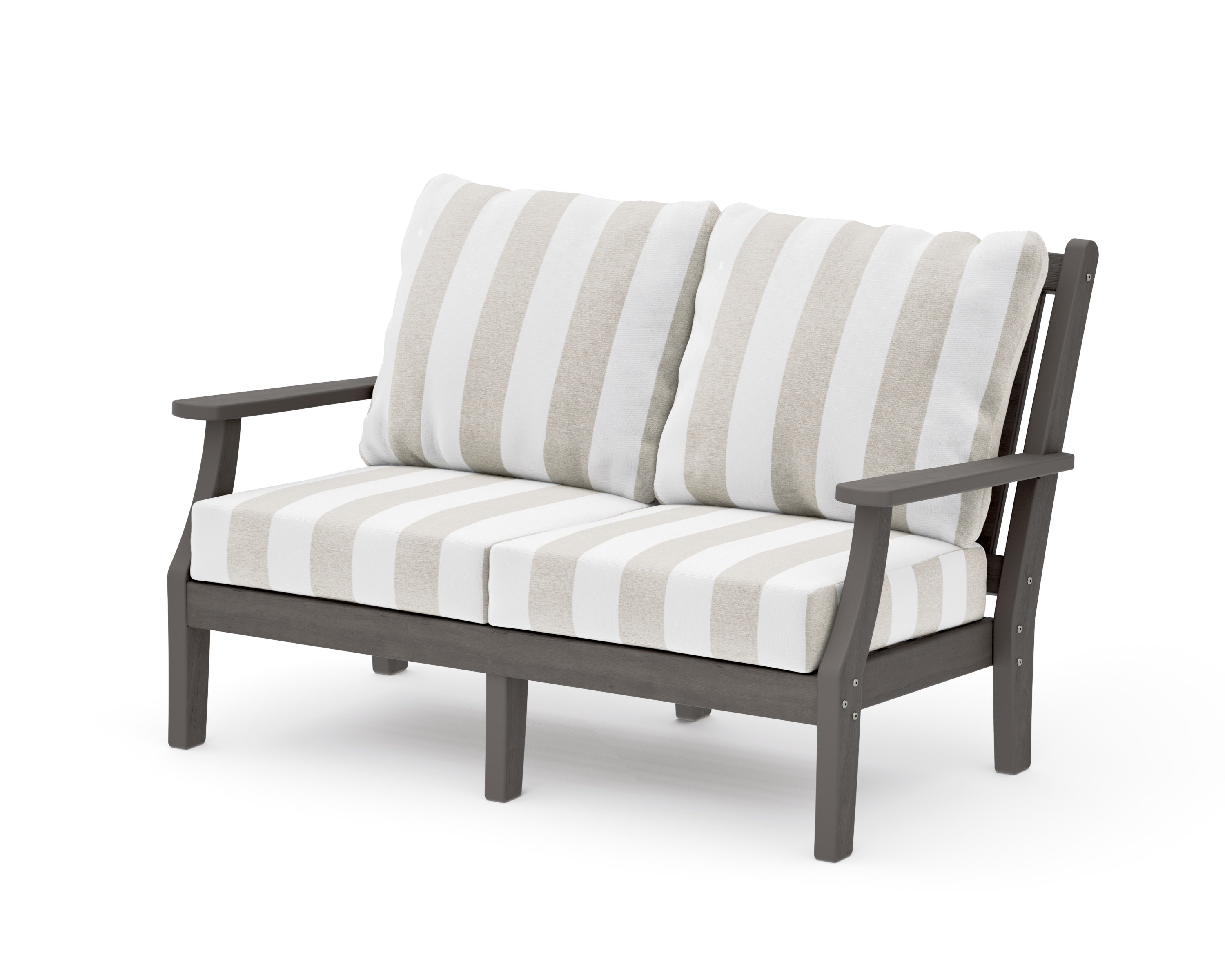 Wovendale Deep Seating Loveseat in Driftwood / Cabana Stripe Dune Burlap