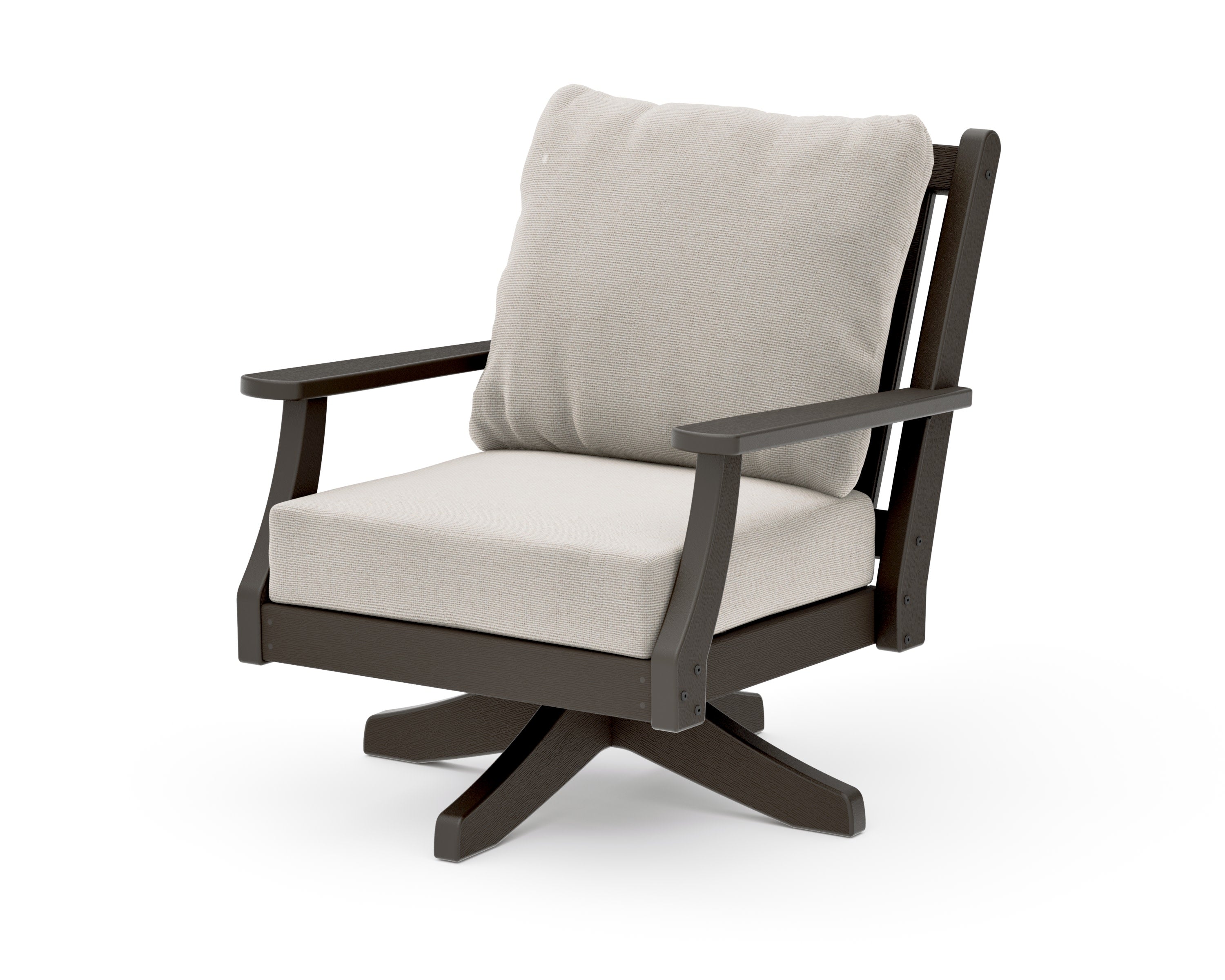 Wovendale Deep Seating Swivel Chair in Vintage Coffee / Dune Burlap