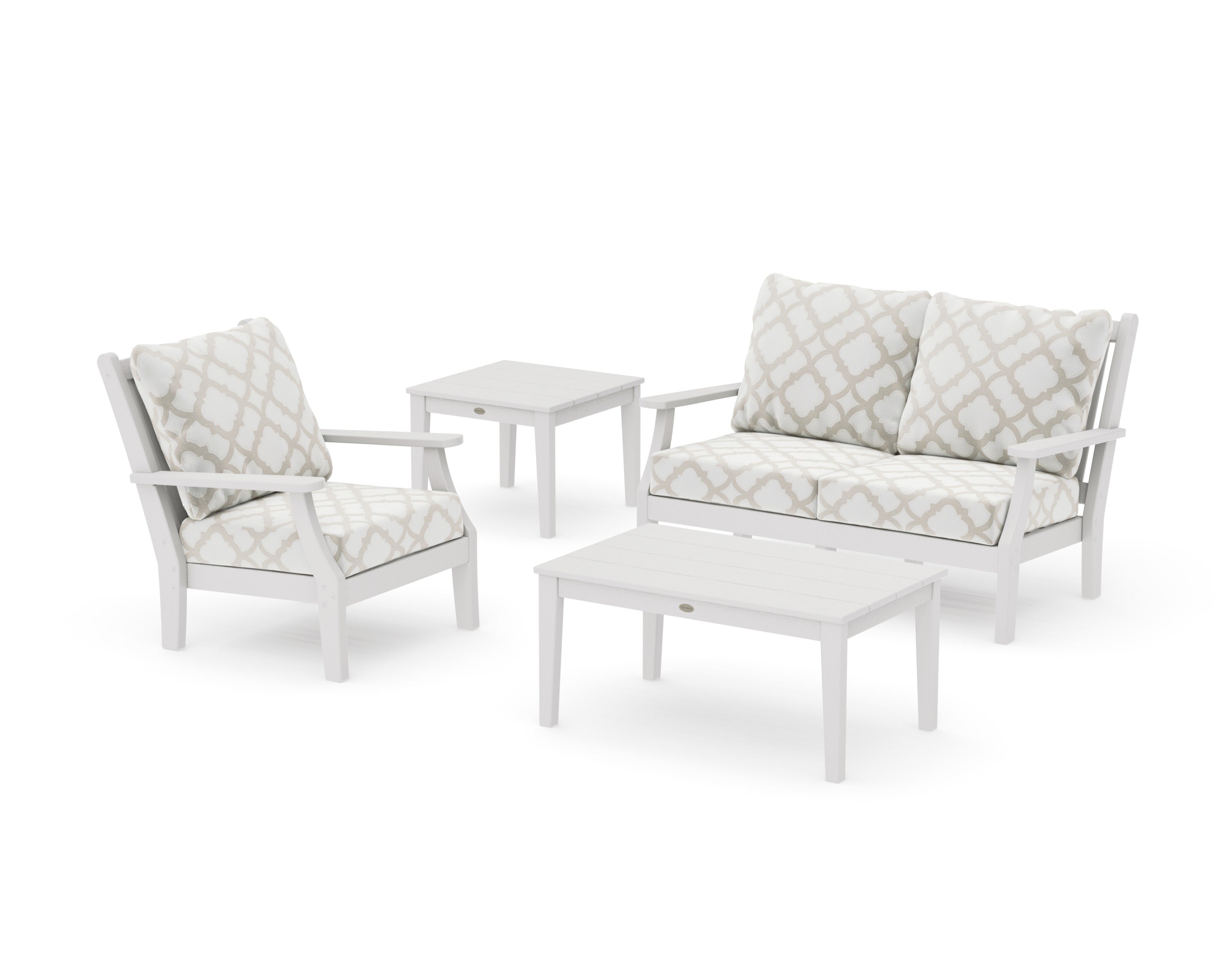 Wovendale 4-Piece Deep Seating Set in Vintage White / Trellis Dune Burlap