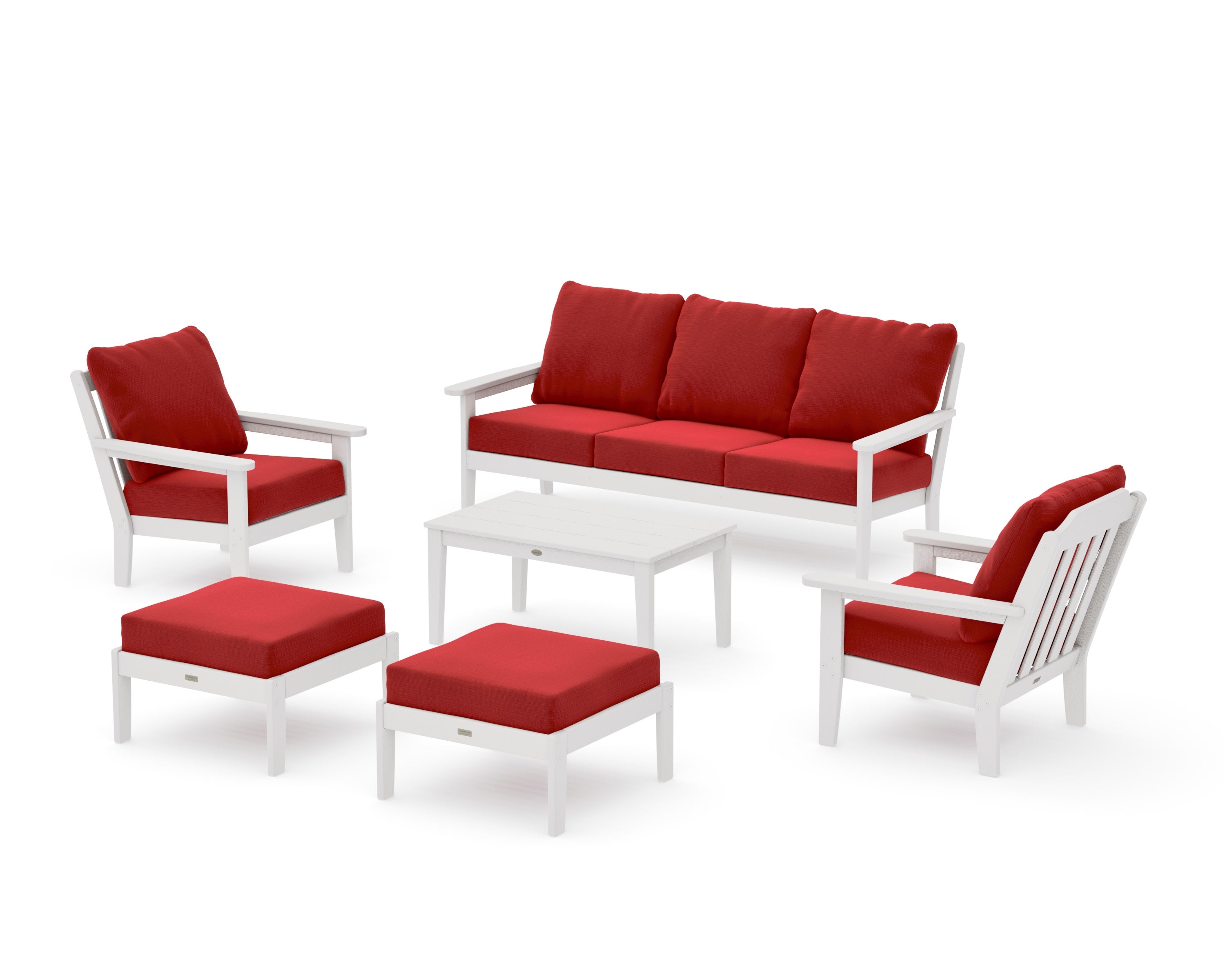Cottage 6-Piece Lounge Sofa Set in Vintage White / Crimson Linen