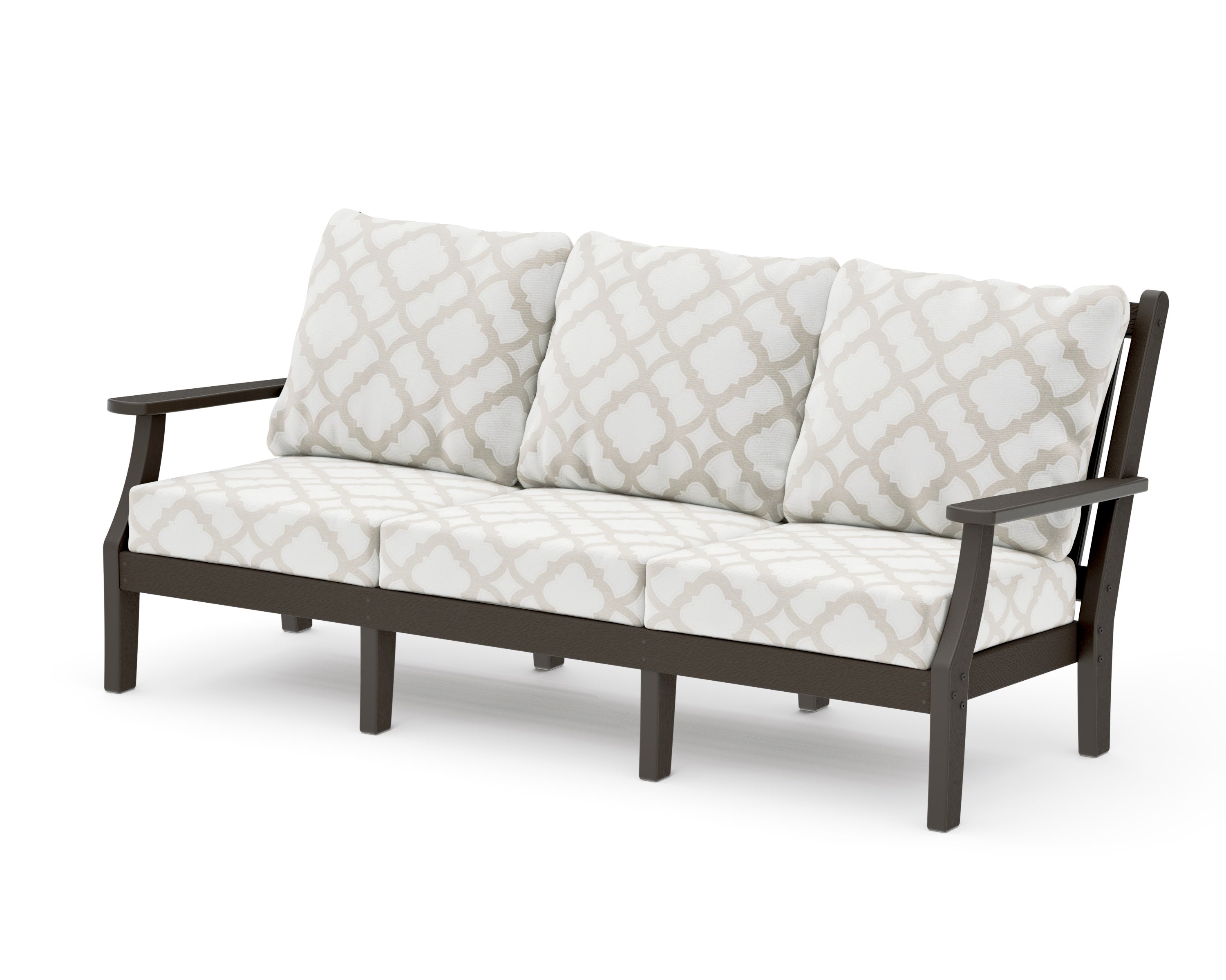 Wovendale Deep Seating Sofa in Vintage Coffee / Trellis Dune Burlap