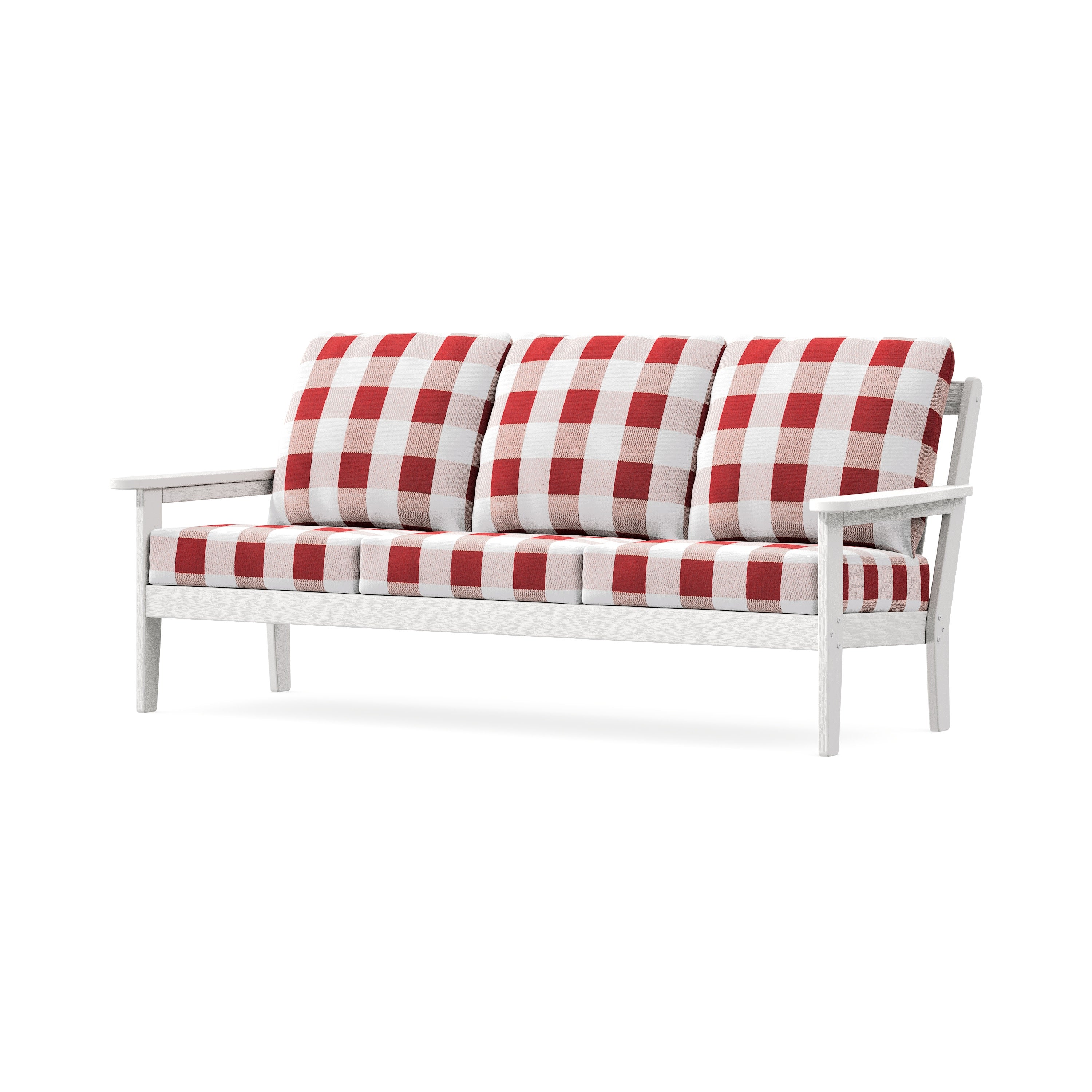 Cottage Deep Seating Sofa in Vintage White / Buffalo Plaid Crimson