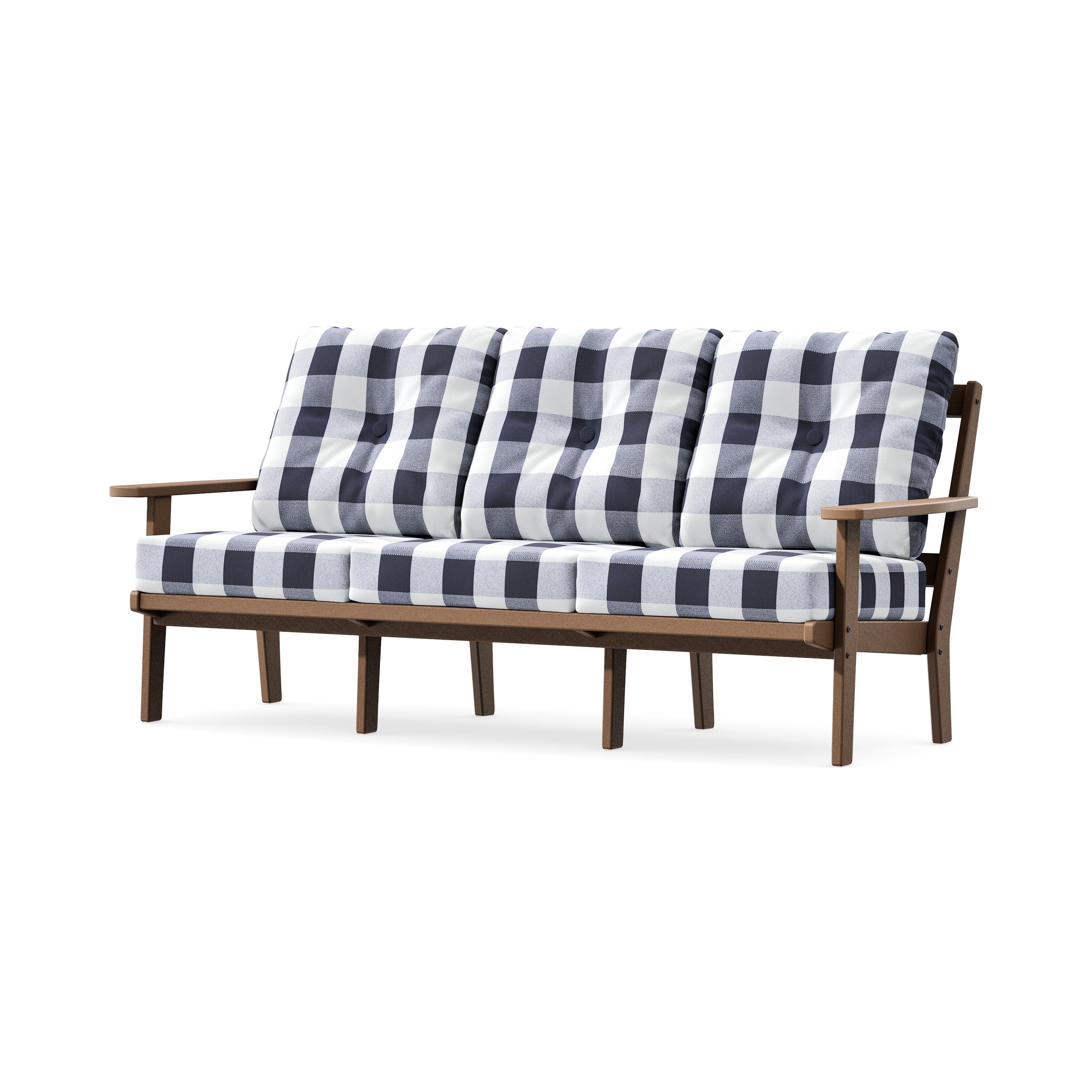 PrairieDeep Seating Sofa in Teak / Buffalo Plaid Navy