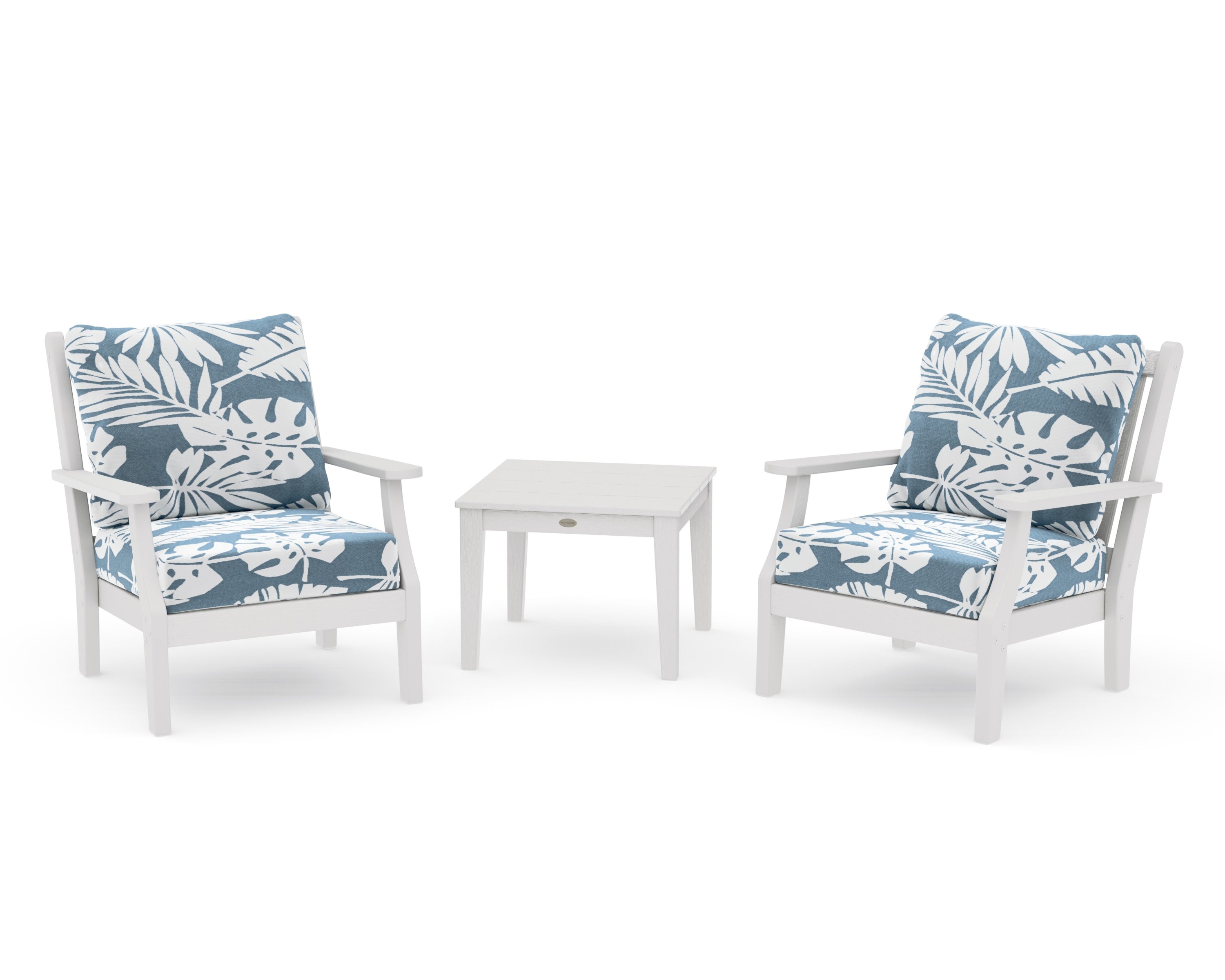 Wovendale 3-Piece Deep Seating Set in Vintage White / Leaf Sky Blue