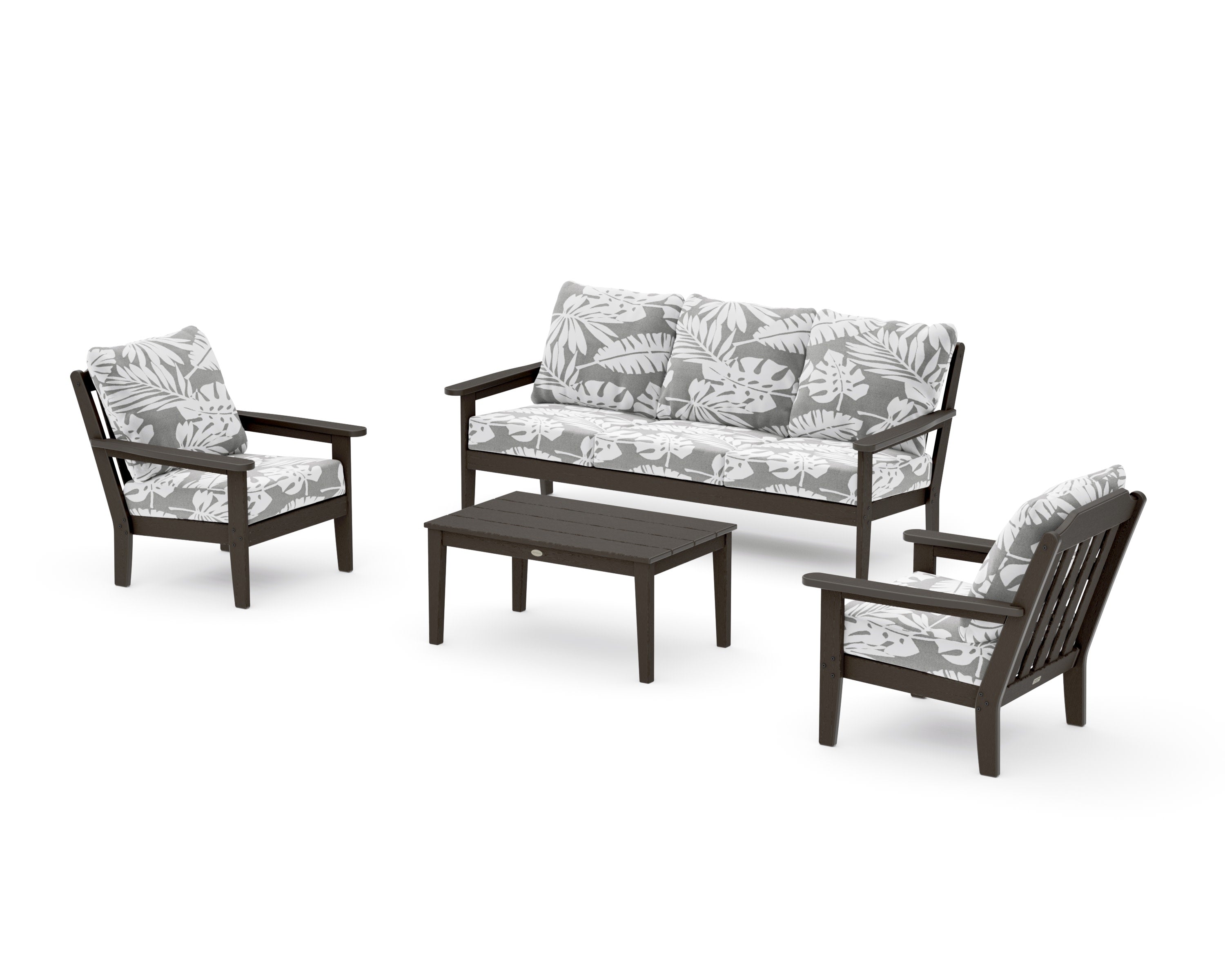 Cottage 4-Piece Deep Seating Set with Sofa in Vintage Coffee / Leaf Grey Mist