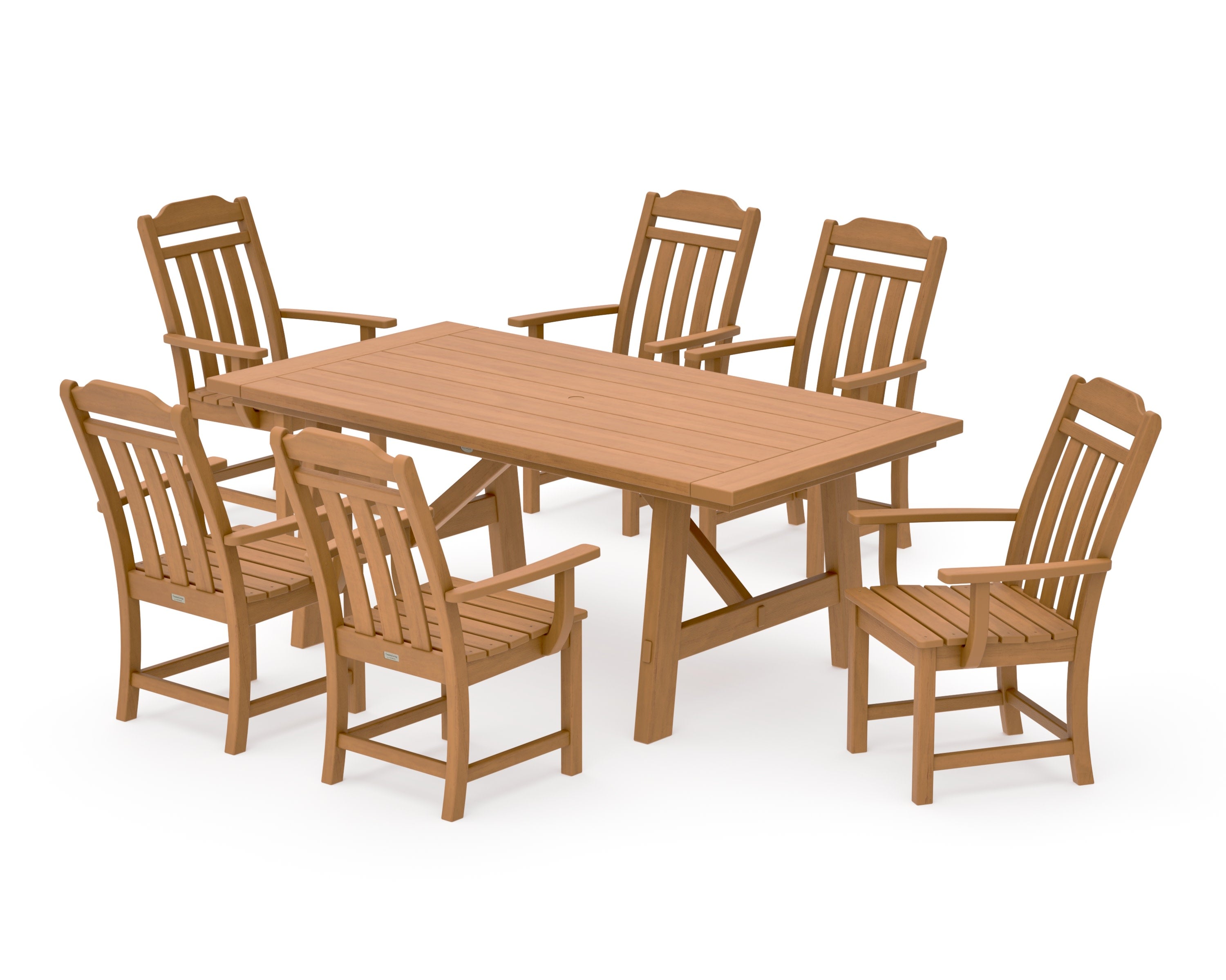 Cottage Arm Chair 7-Piece Rustic Farmhouse Dining Set in Natural