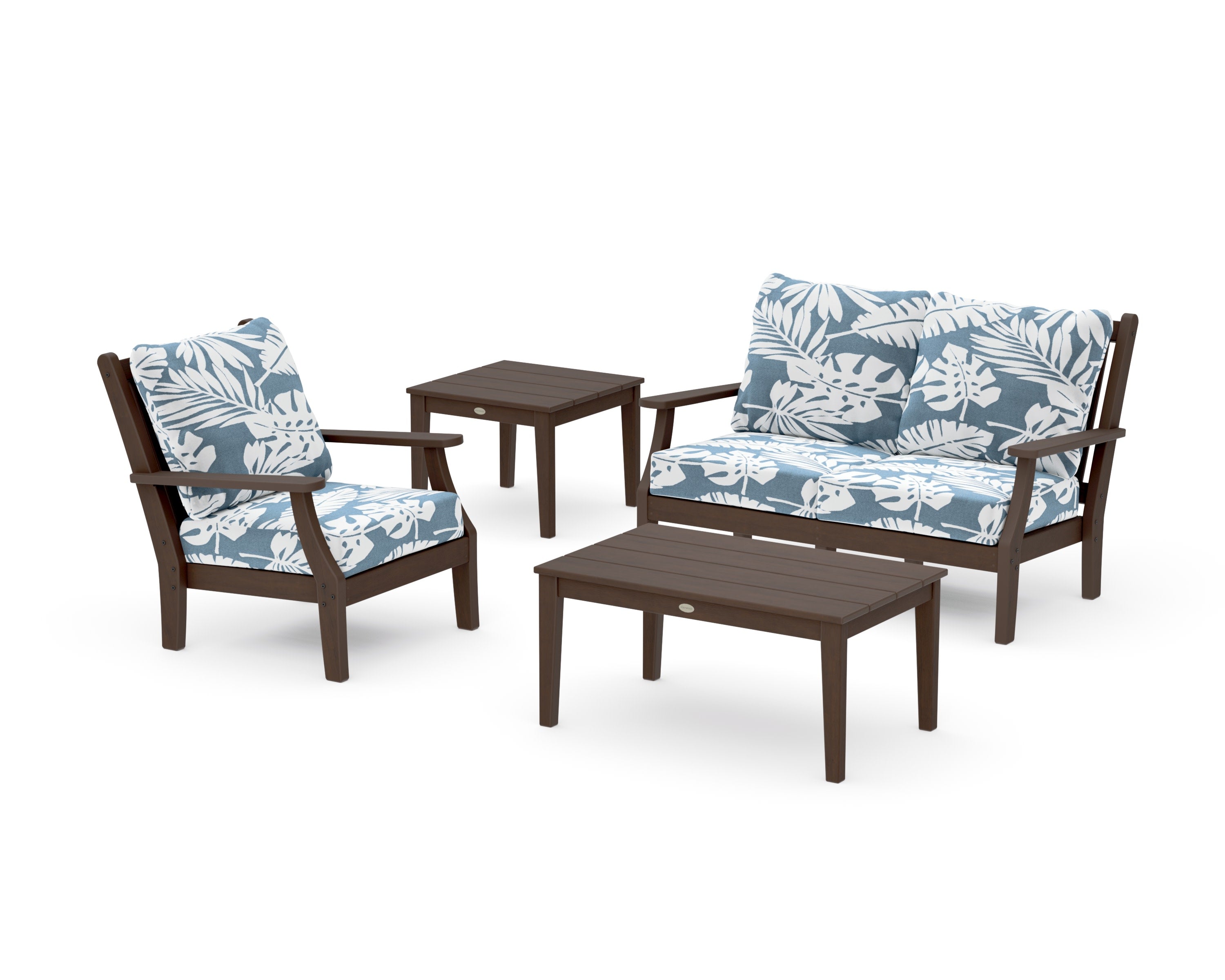 Wovendale 4-Piece Deep Seating Set in Kona / Leaf Sky Blue
