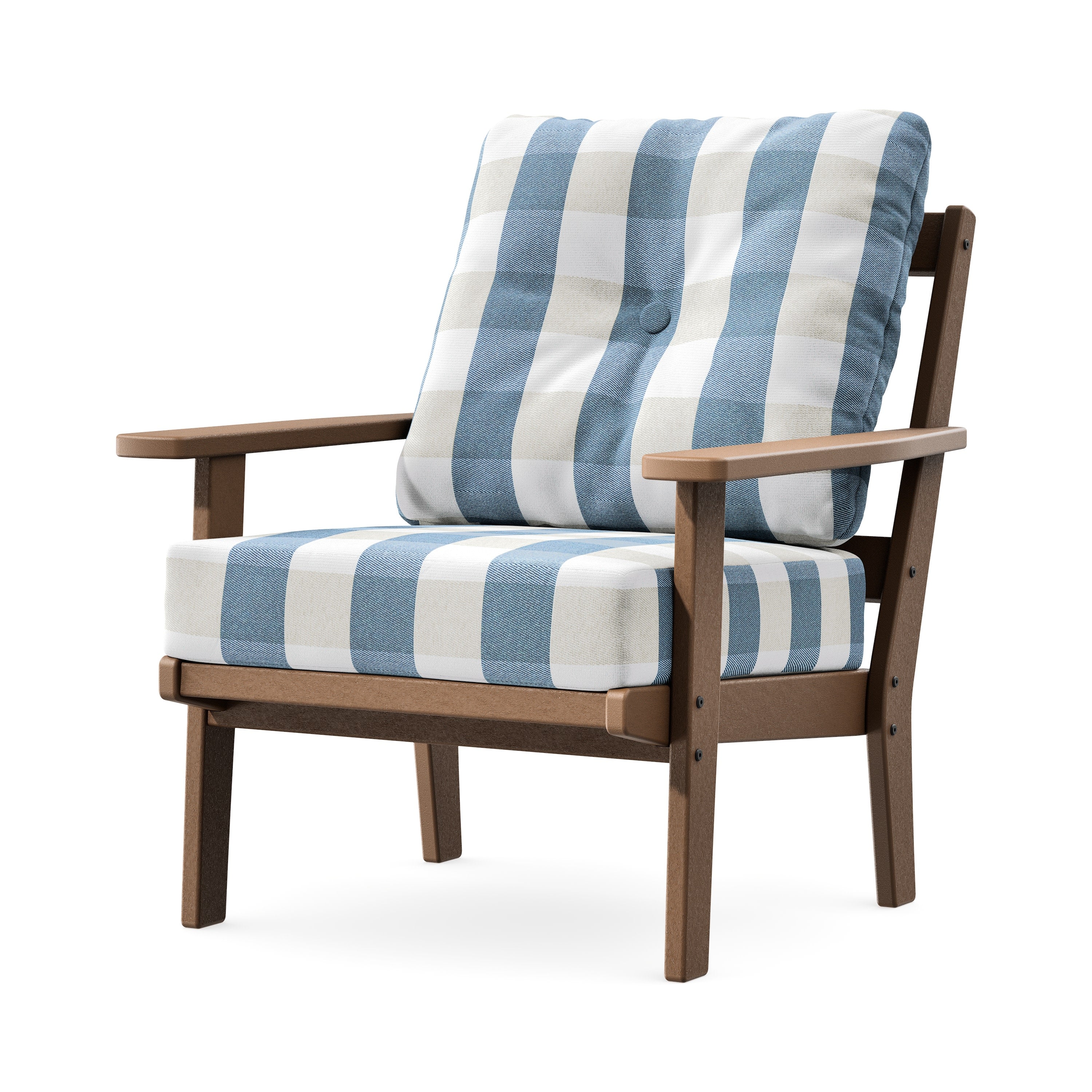 Prairie Deep Seating Chair in Teak / Buffalo Plaid Sky Blue