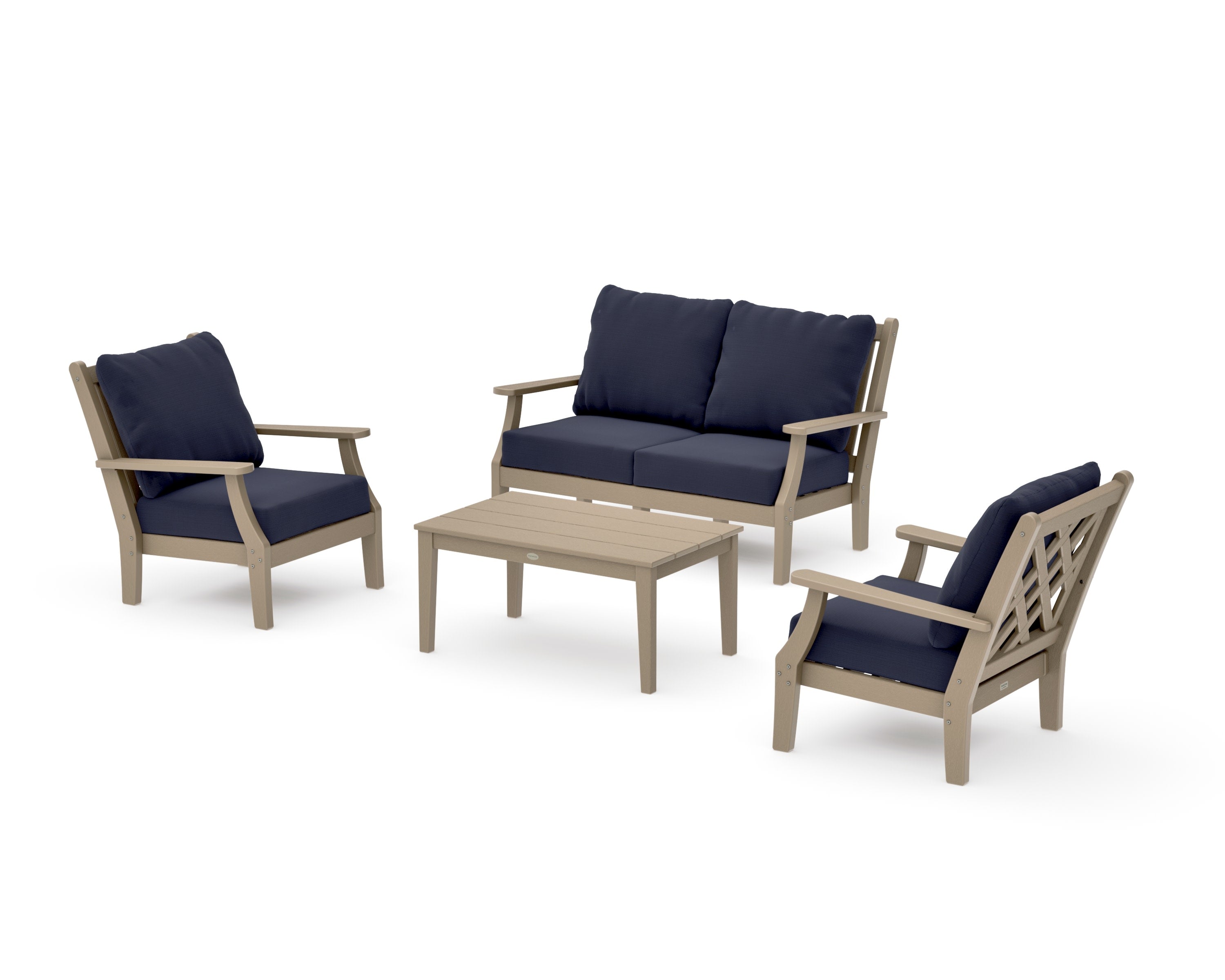 Wovendale 4-Piece Deep Seating Set with Loveseat in Vintage Sahara / Navy Linen