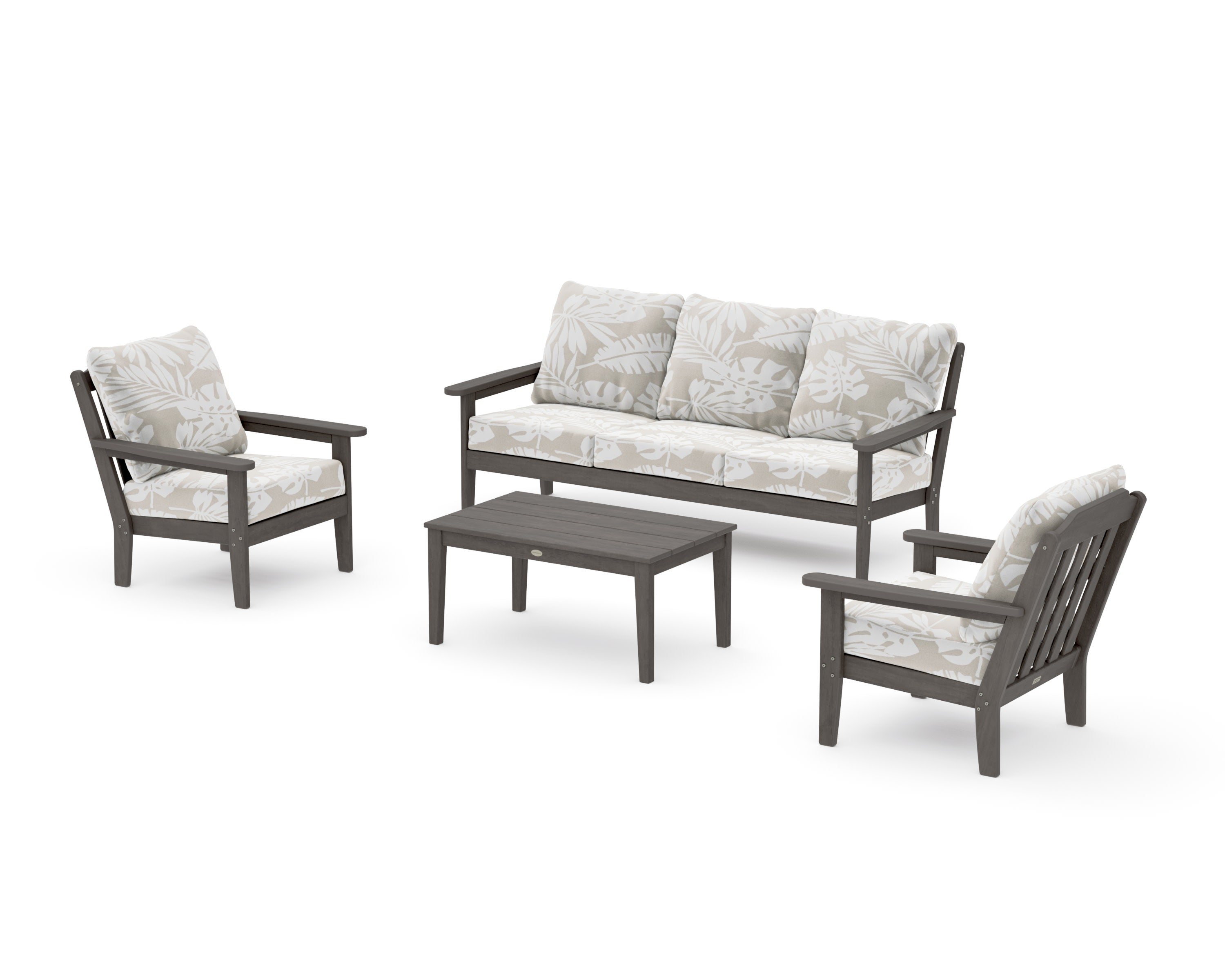 Cottage 4-Piece Deep Seating Set with Sofa in Driftwood / Leaf Dune Burlap