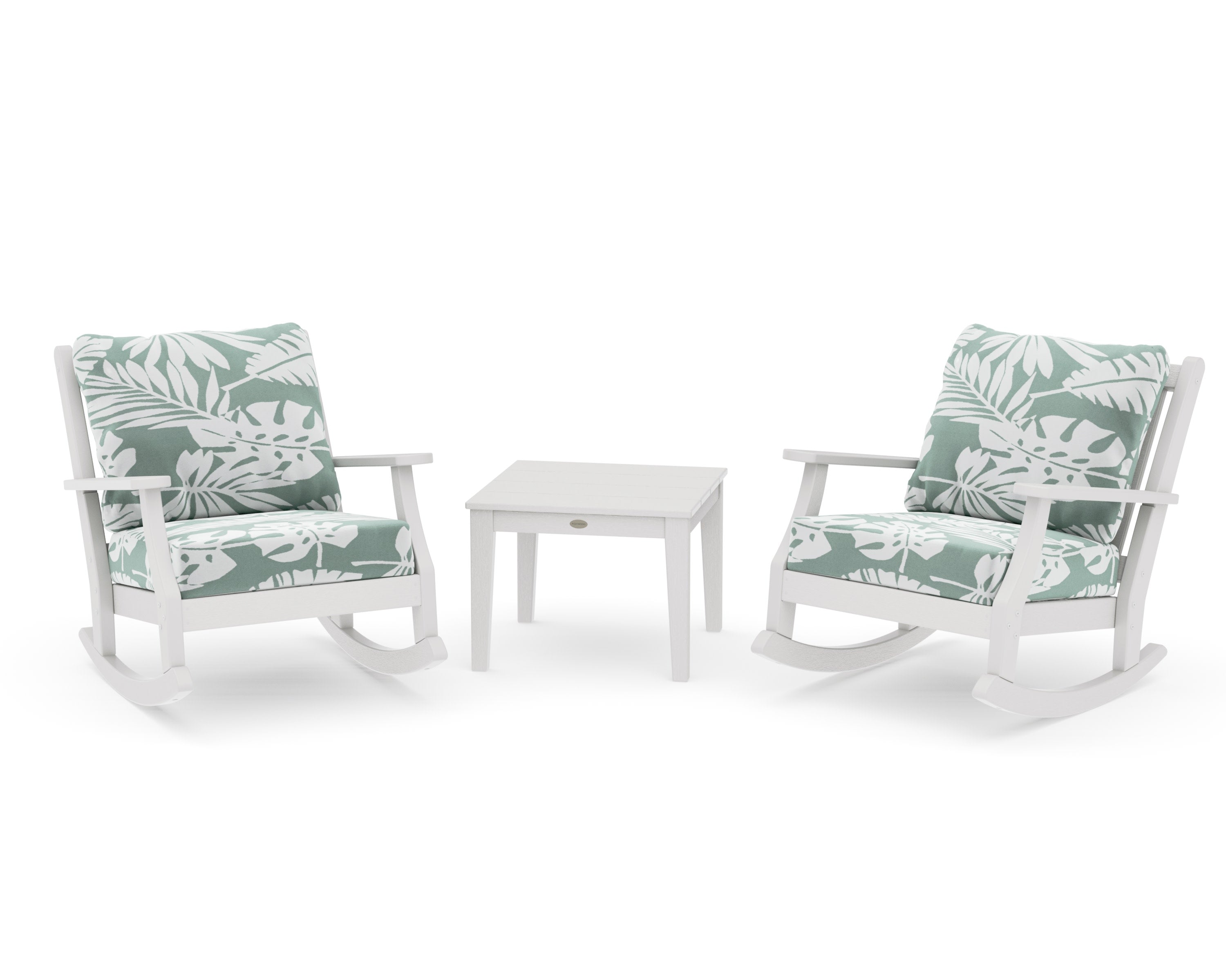 Wovendale 3-Piece Deep Seating Rocker Set in Vintage White / Leaf Glacier Spa