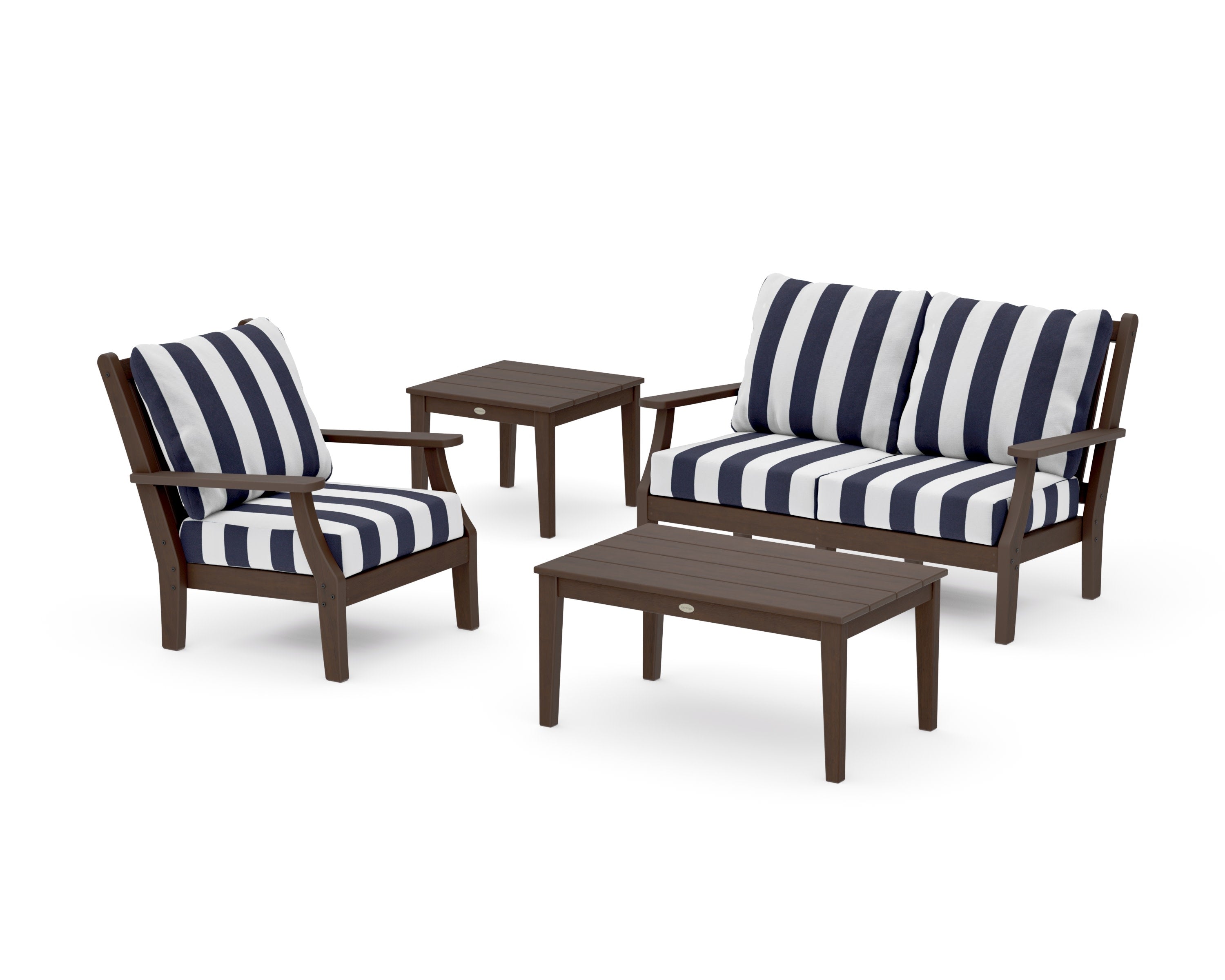 Wovendale 4-Piece Deep Seating Set in Kona / Cabana Stripe Navy
