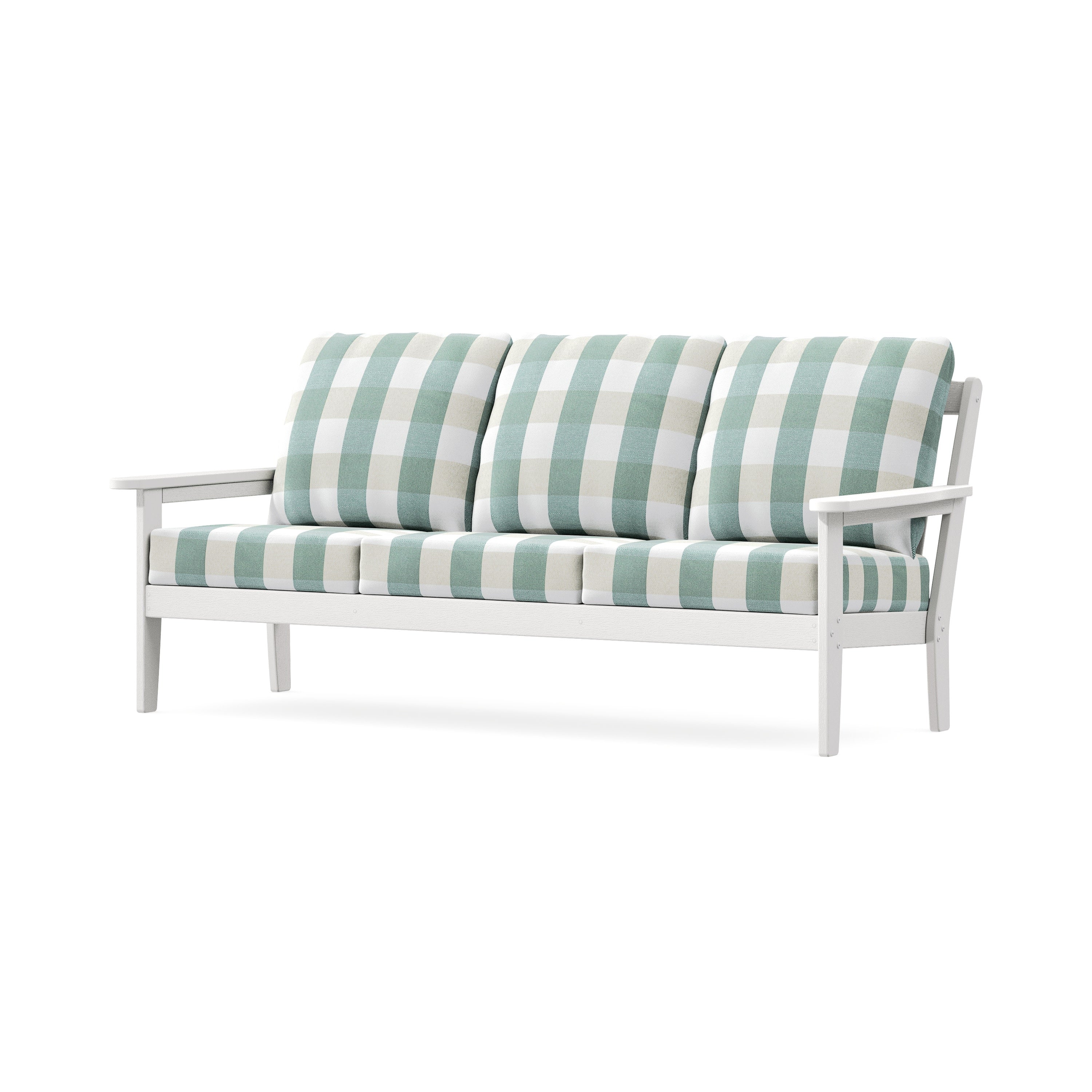 Cottage Deep Seating Sofa in Vintage White / Buffalo Plaid Glacier Spa
