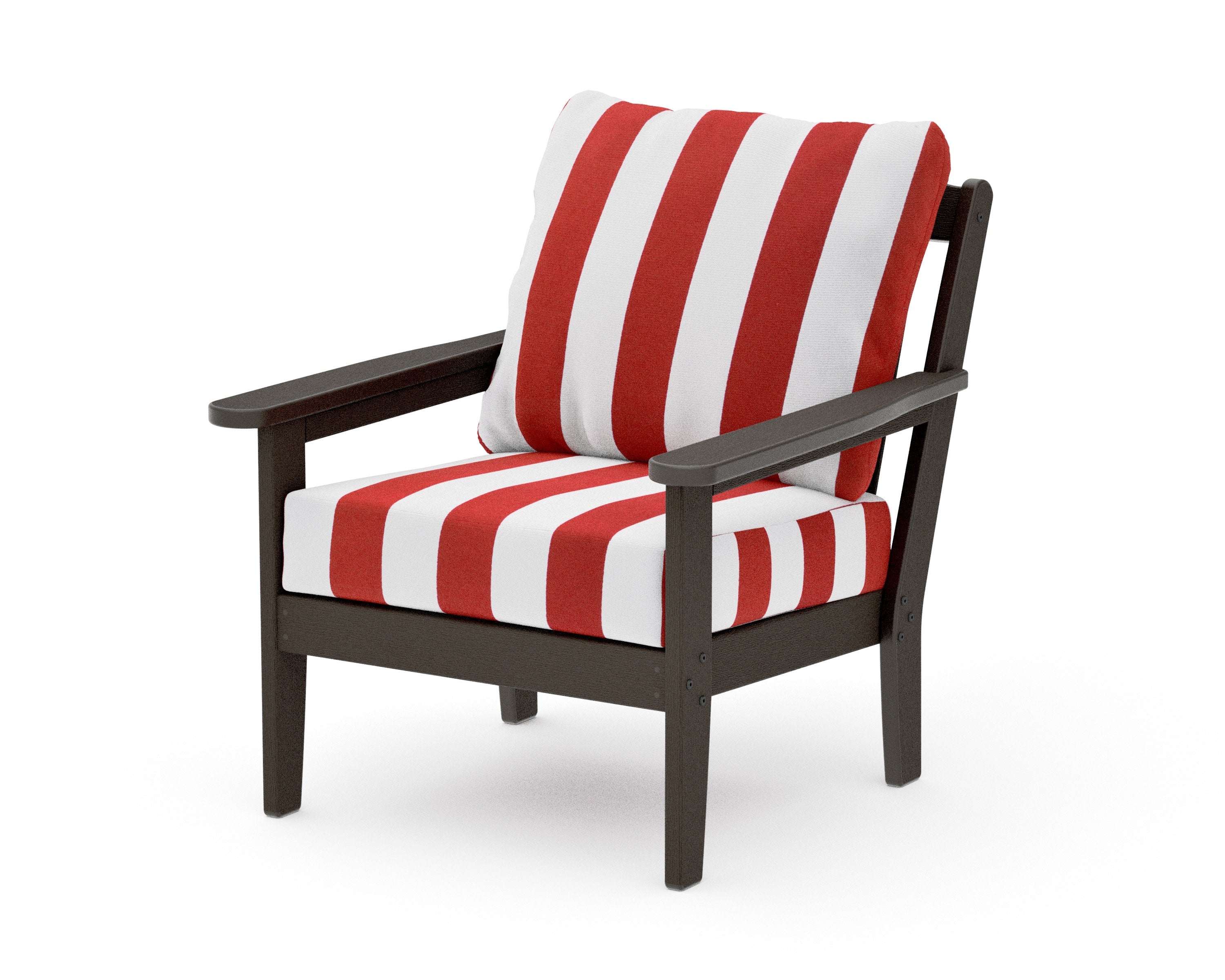 Cottage Deep Seating Chair in Vintage Coffee / Cabana Stripe Crimson