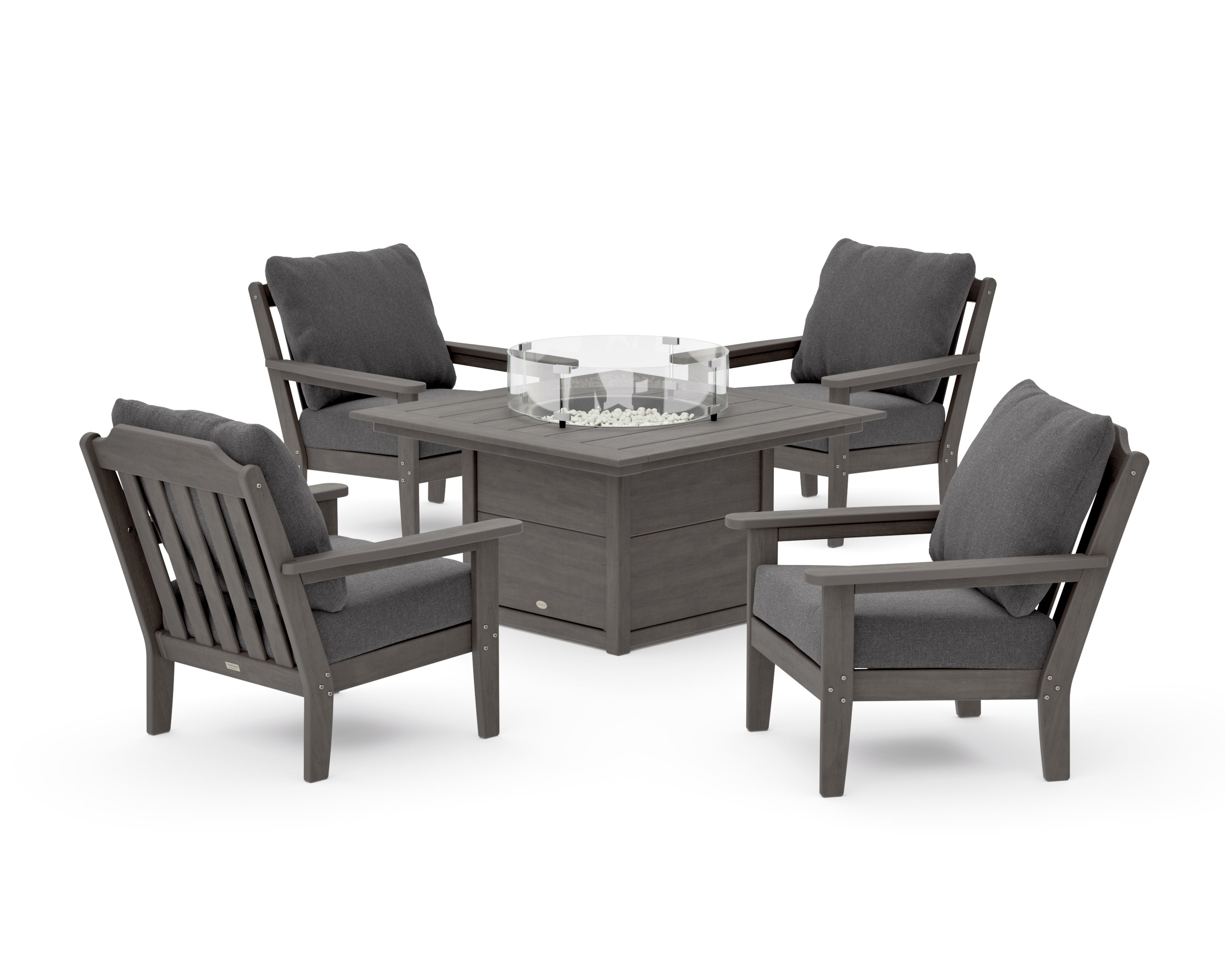Cottage 5-Piece Deep Seating Set with Fire Pit Table in Driftwood / Ash Charcoal