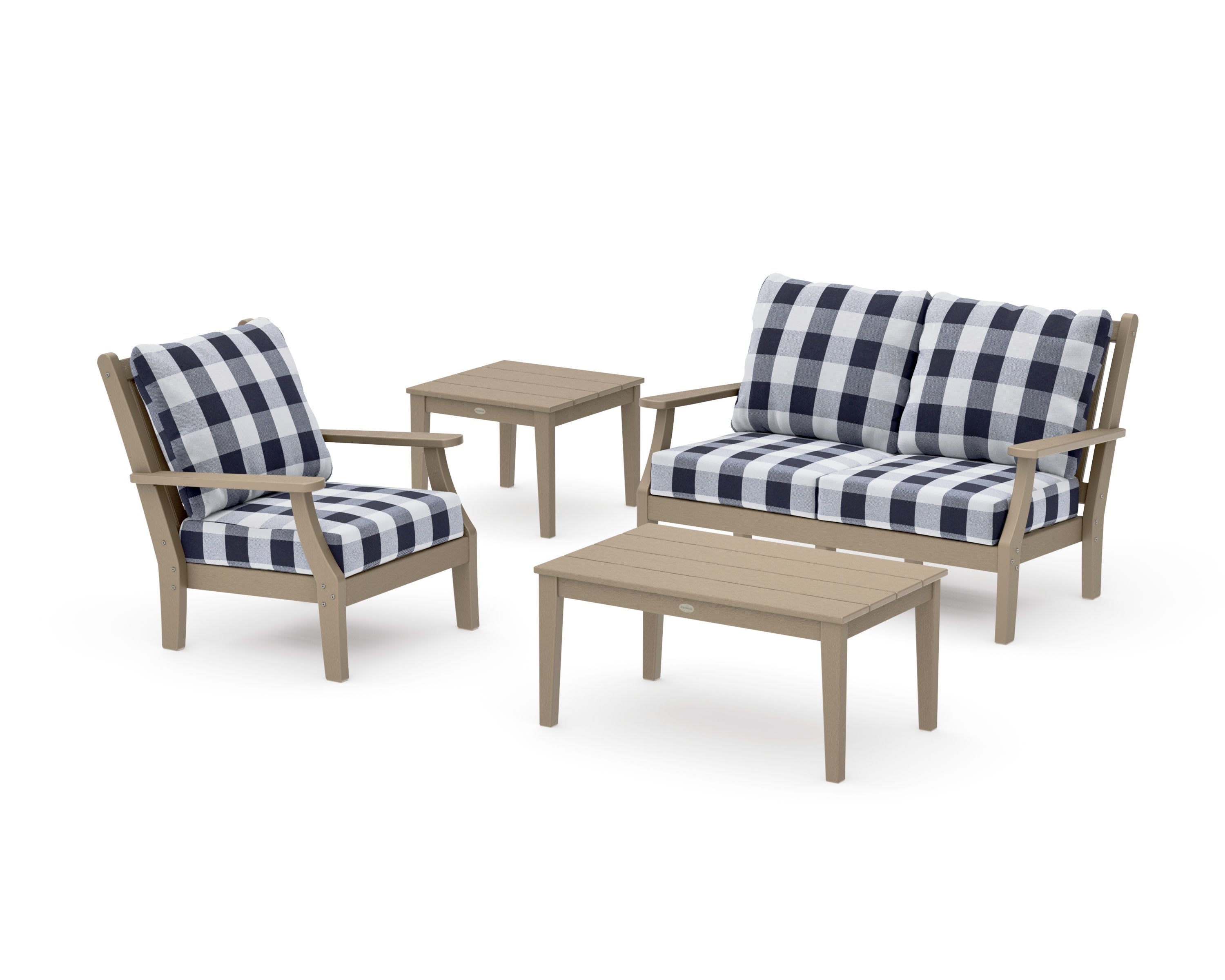 Wovendale 4-Piece Deep Seating Set in Vintage Sahara / Buffalo Plaid Navy