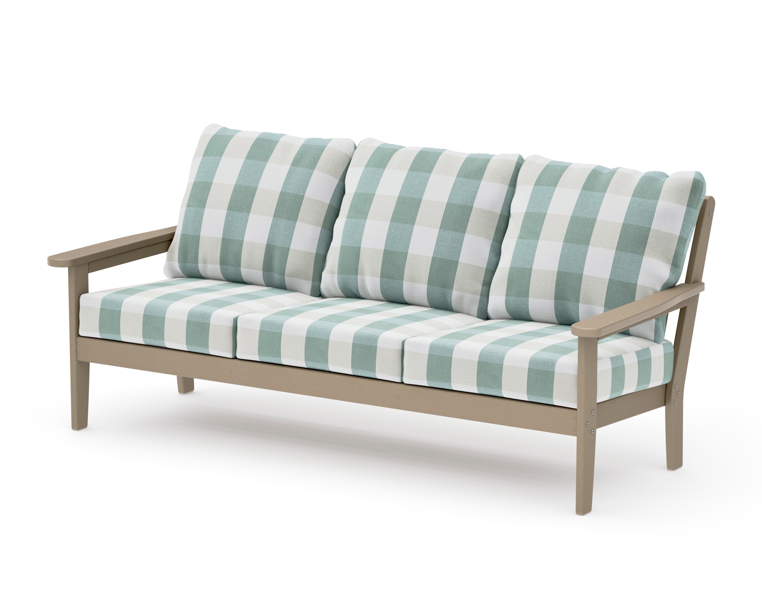 Cottage Deep Seating Sofa in Vintage Sahara / Buffalo Plaid Glacier Spa