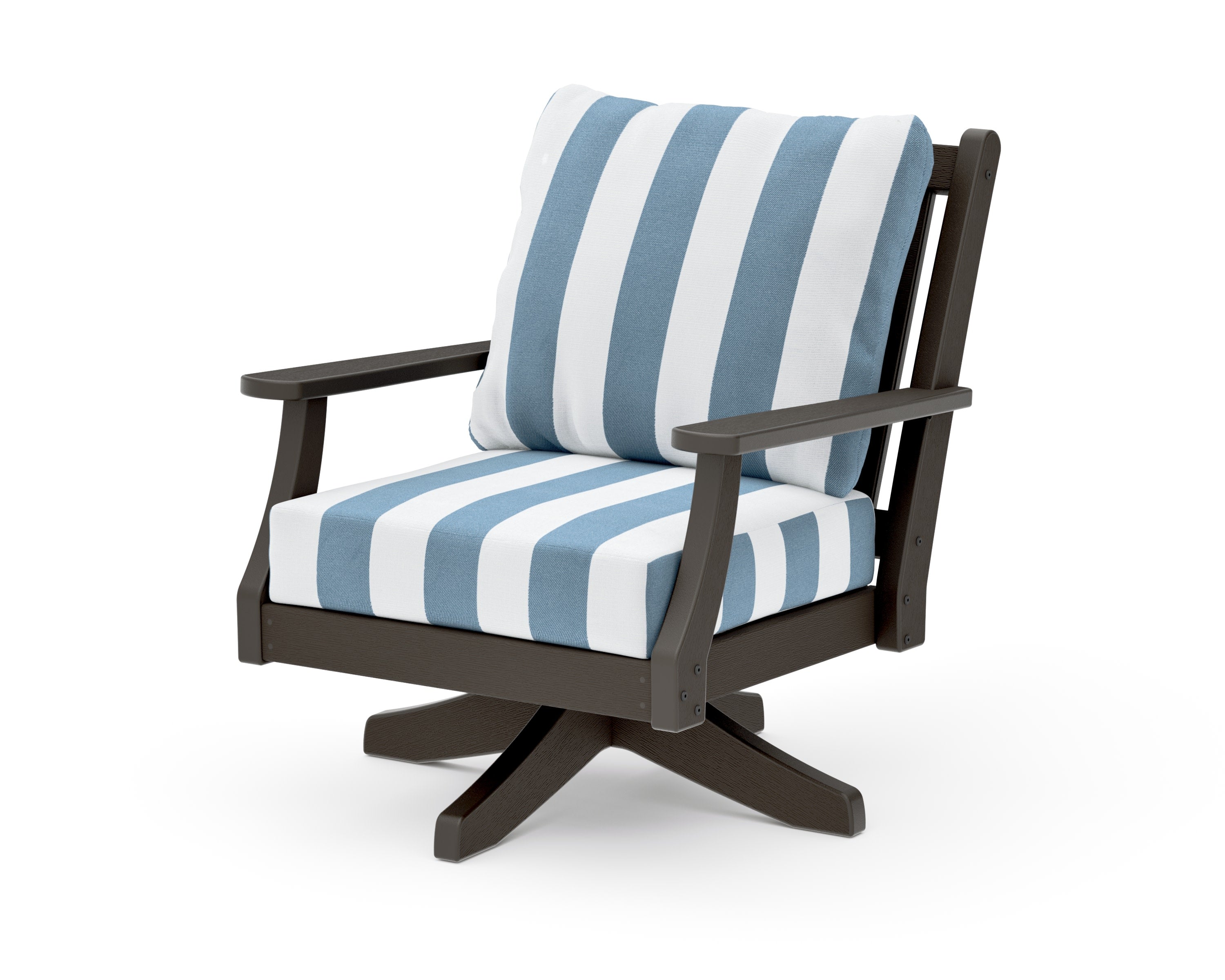 Wovendale Deep Seating Swivel Chair in Vintage Coffee / Cabana Stripe Sky Blue