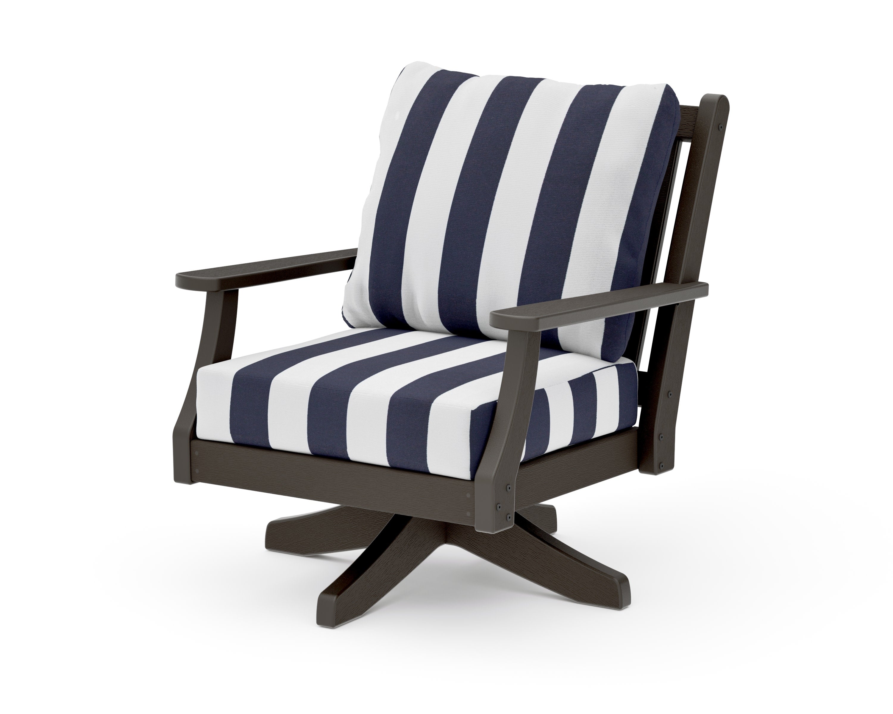 Wovendale Deep Seating Swivel Chair in Vintage Coffee / Cabana Stripe Navy
