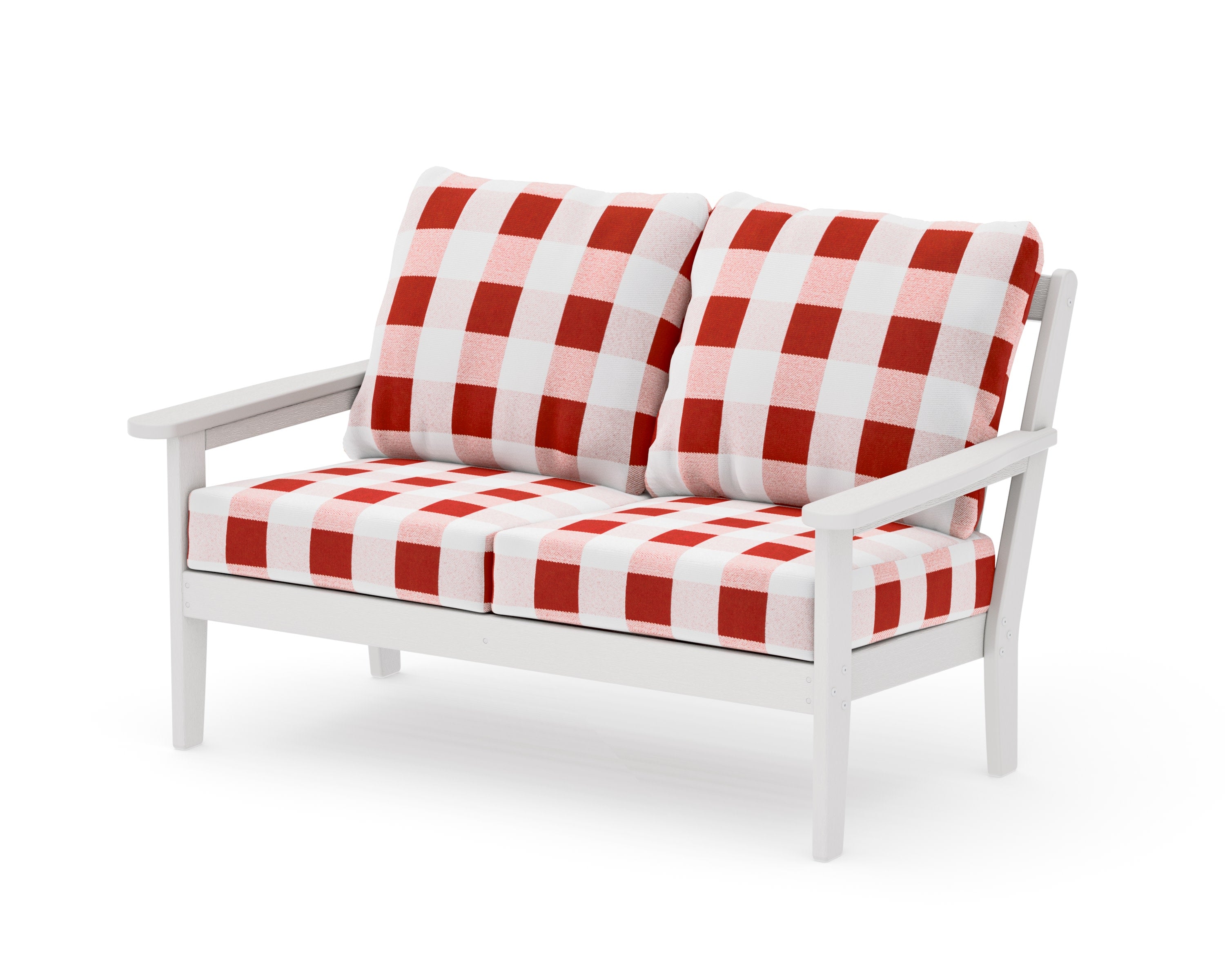 Cottage Deep Seating Loveseat in Vintage White / Buffalo Plaid Crimson