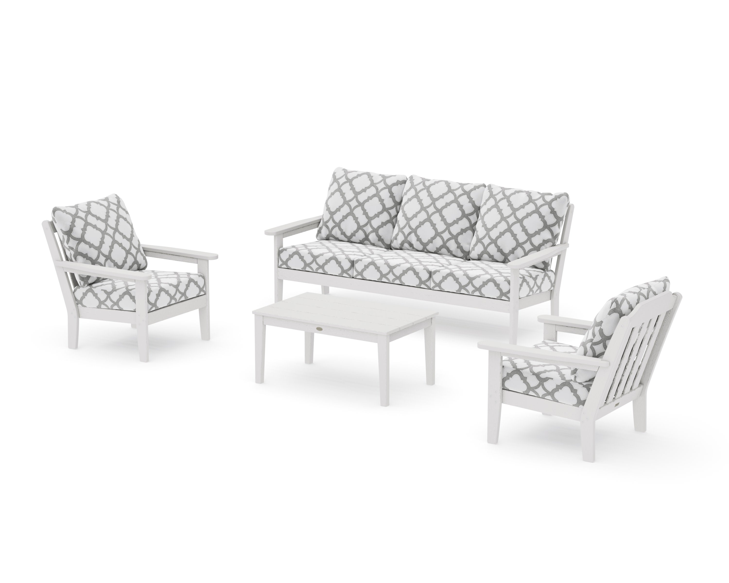 Cottage 4-Piece Deep Seating Set with Sofa in Vintage White / Trellis Grey Mist