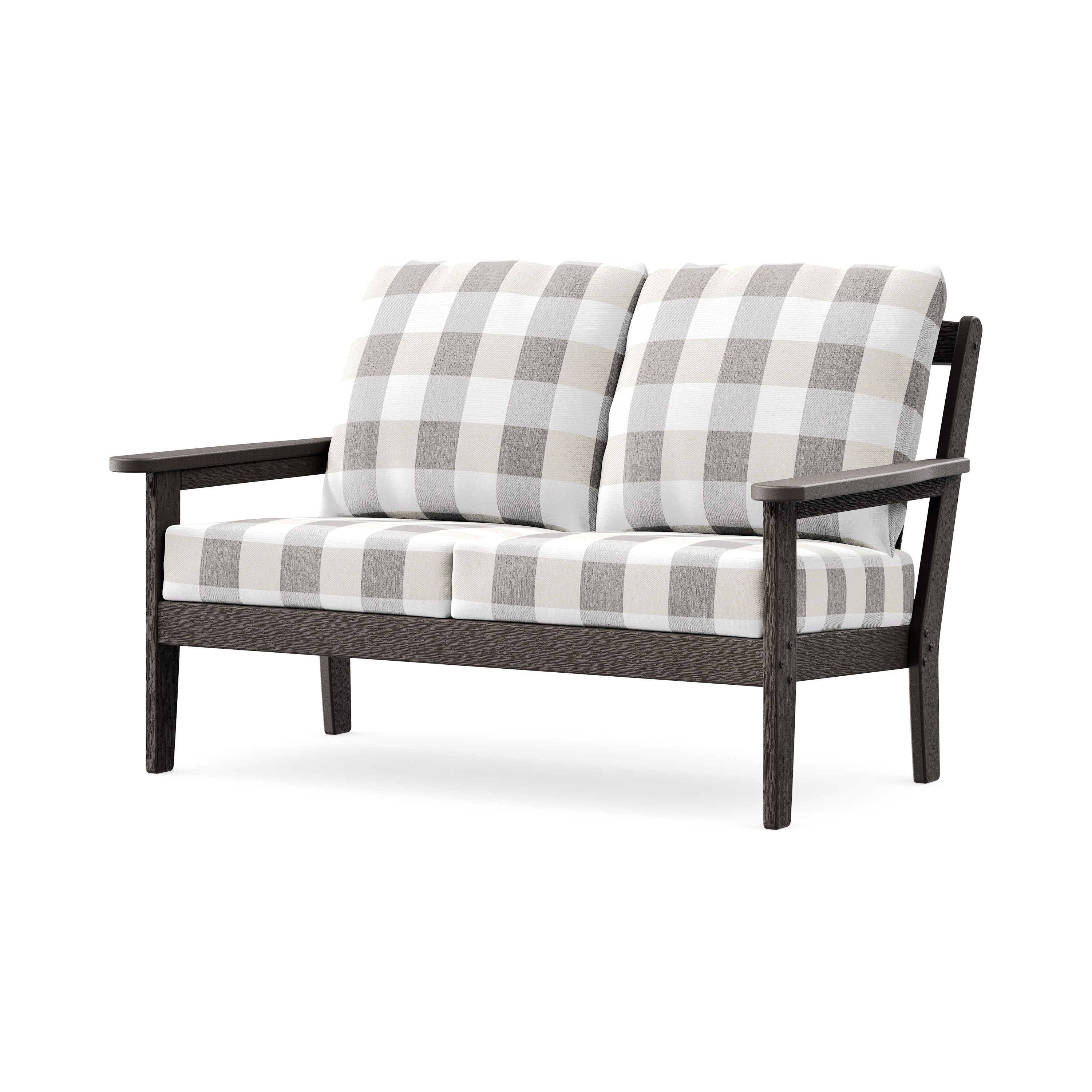 Cottage Deep Seating Loveseat in Vintage Coffee / Buffalo Plaid Grey Mist
