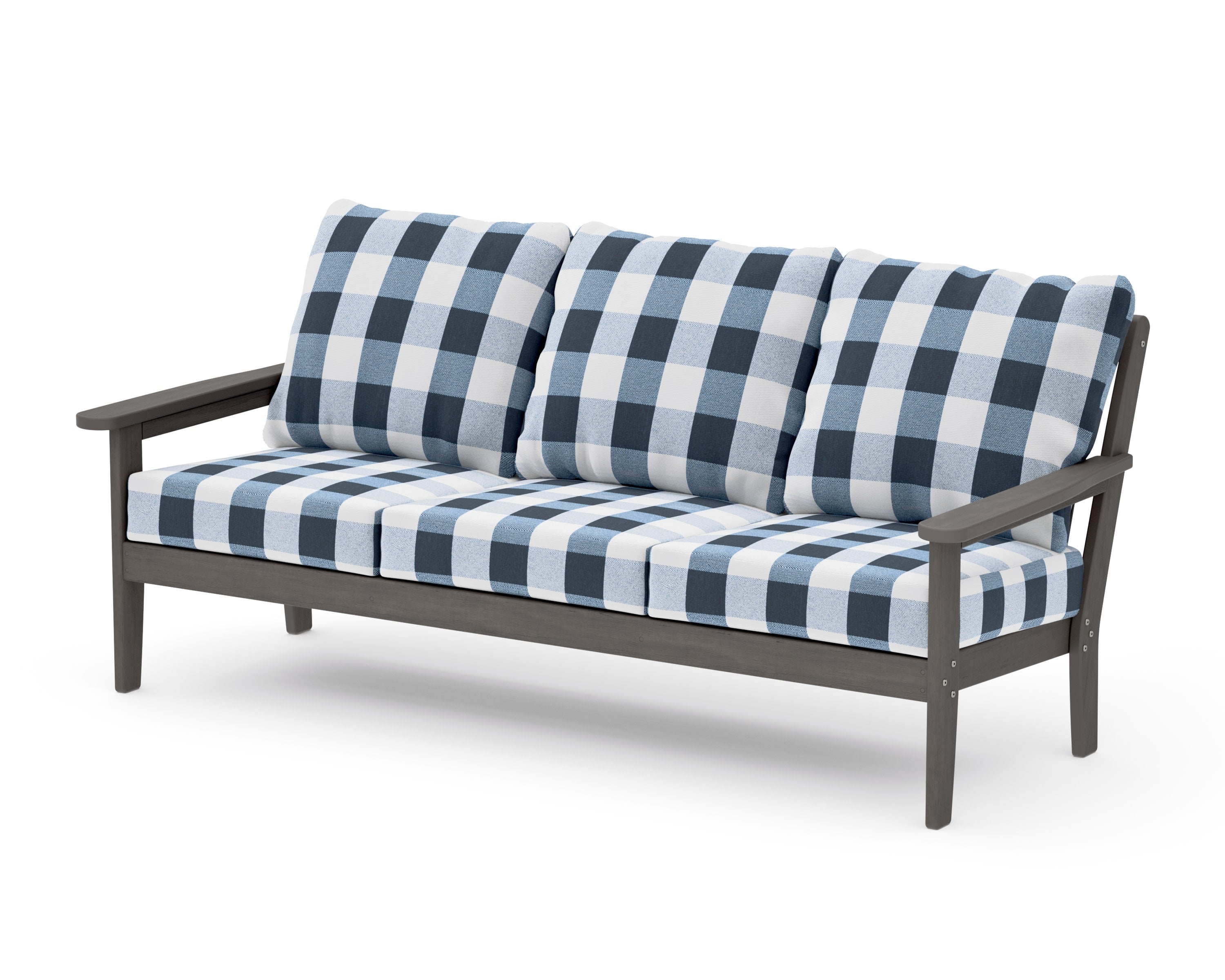 Cottage Deep Seating Sofa in Driftwood / Buffalo Plaid Marine Indigo