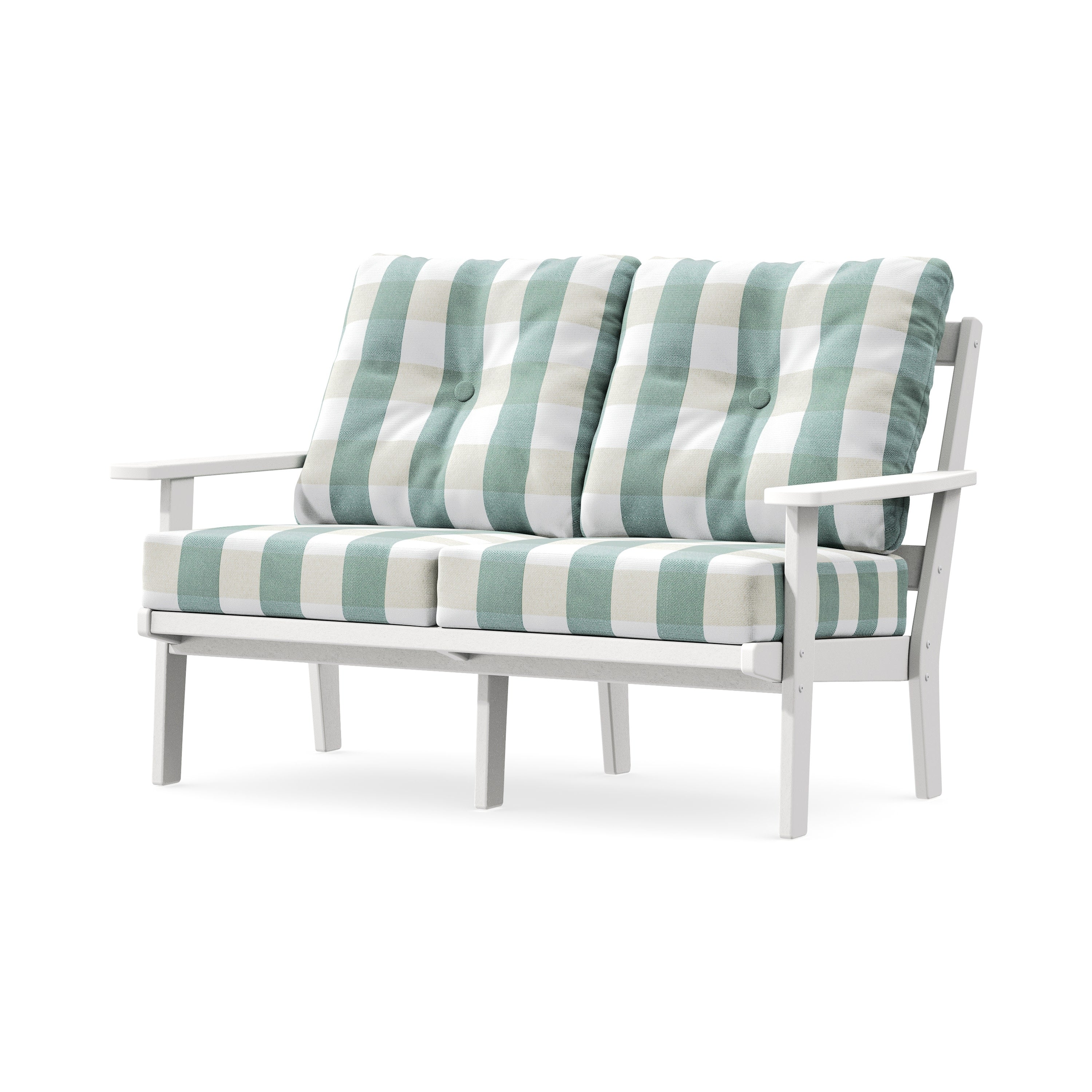 Prairie Deep SeatingLoveseat in White / Buffalo Plaid Glacier Spa