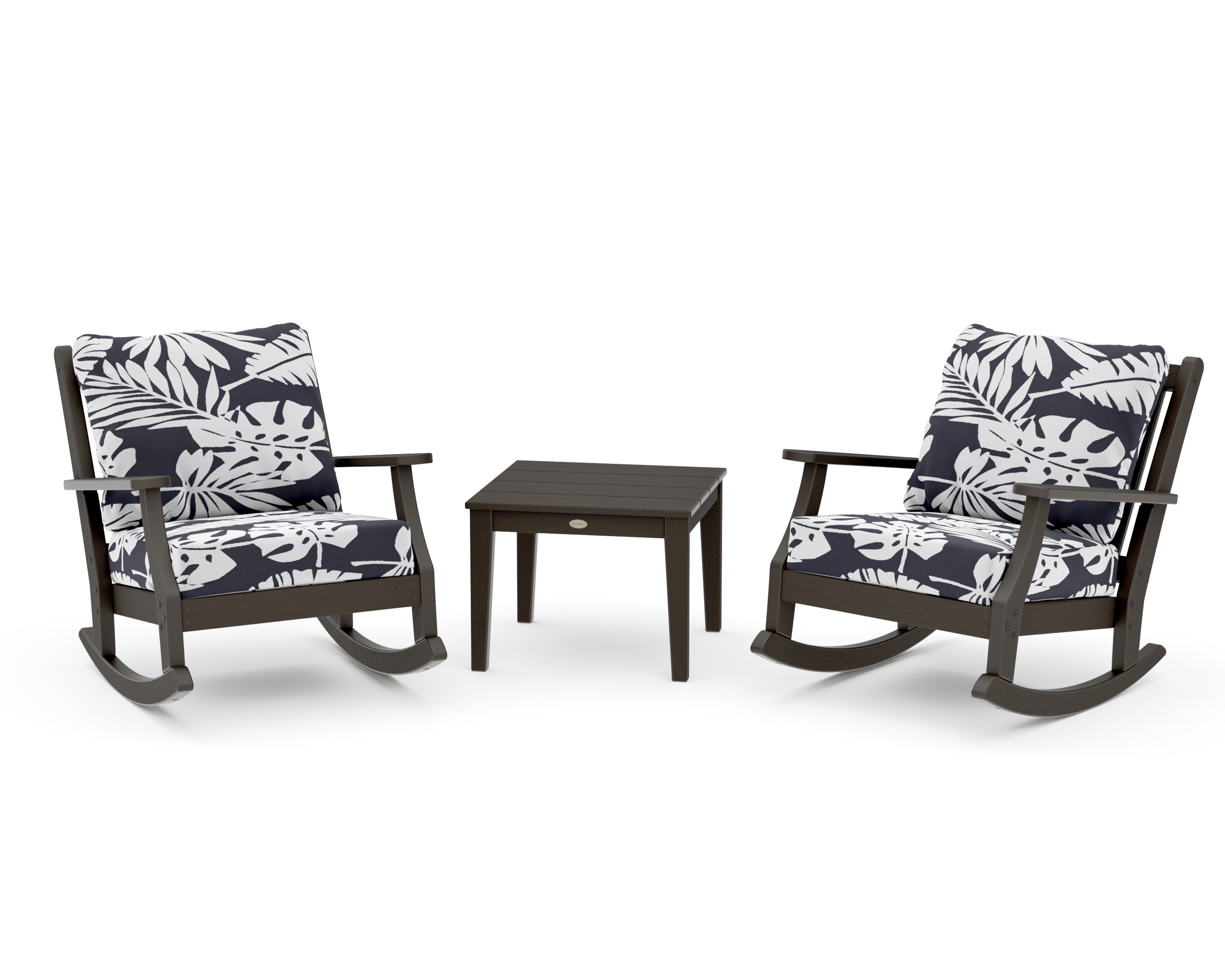 Wovendale 3-Piece Deep Seating Rocker Set in Vintage Coffee / Leaf Navy