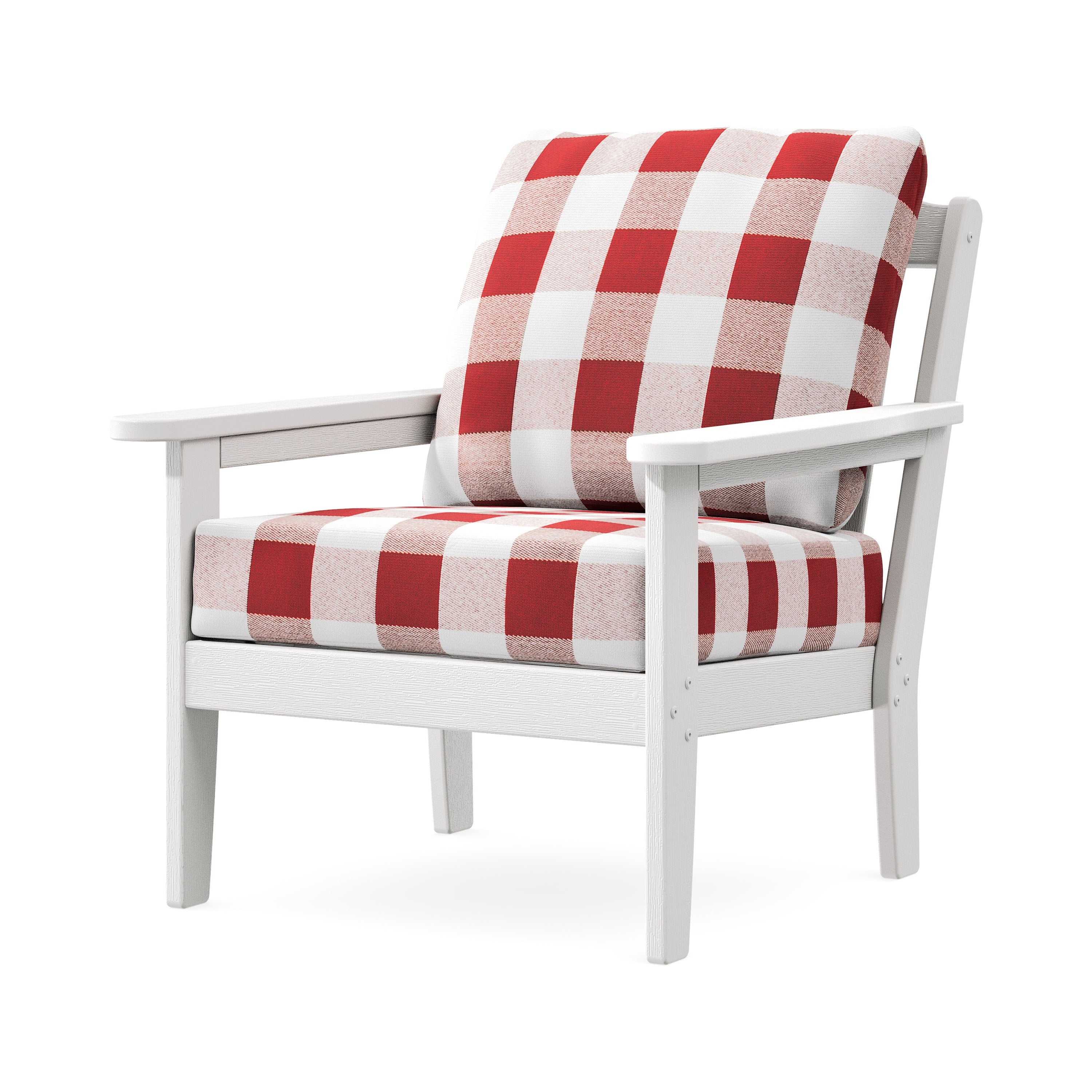 Cottage Deep Seating Chair in Vintage White / Buffalo Plaid Crimson