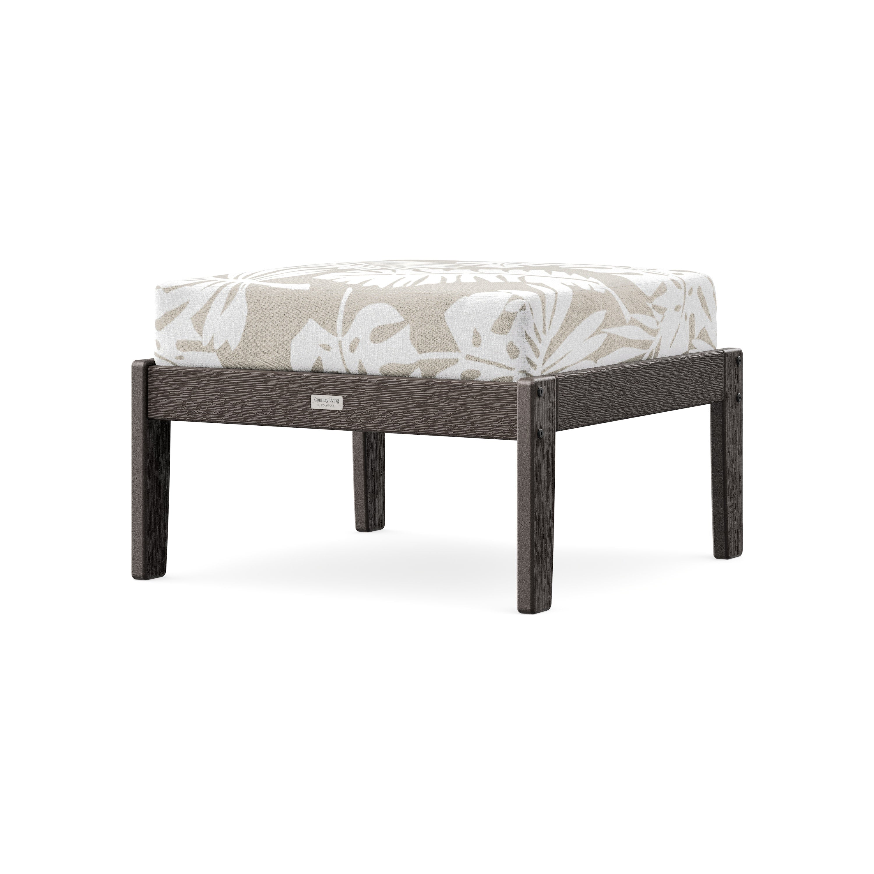 Cottage Deep Seating Ottoman in Vintage Coffee / Leaf Dune Burlap