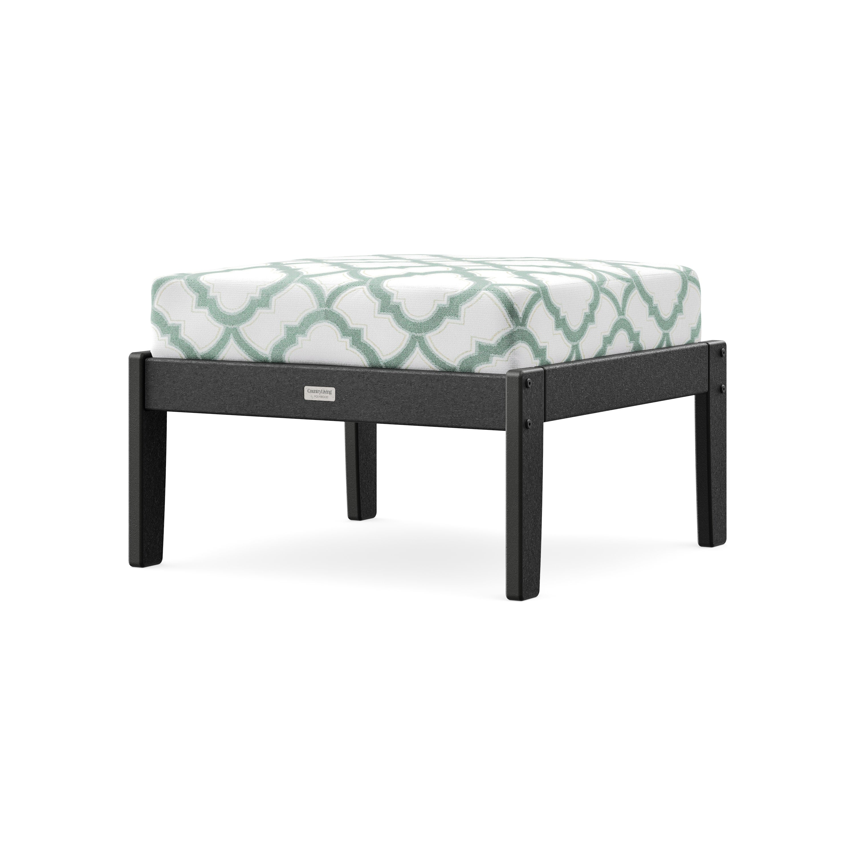 Cottage Deep Seating Ottoman in Black / Trellis Glacier Spa