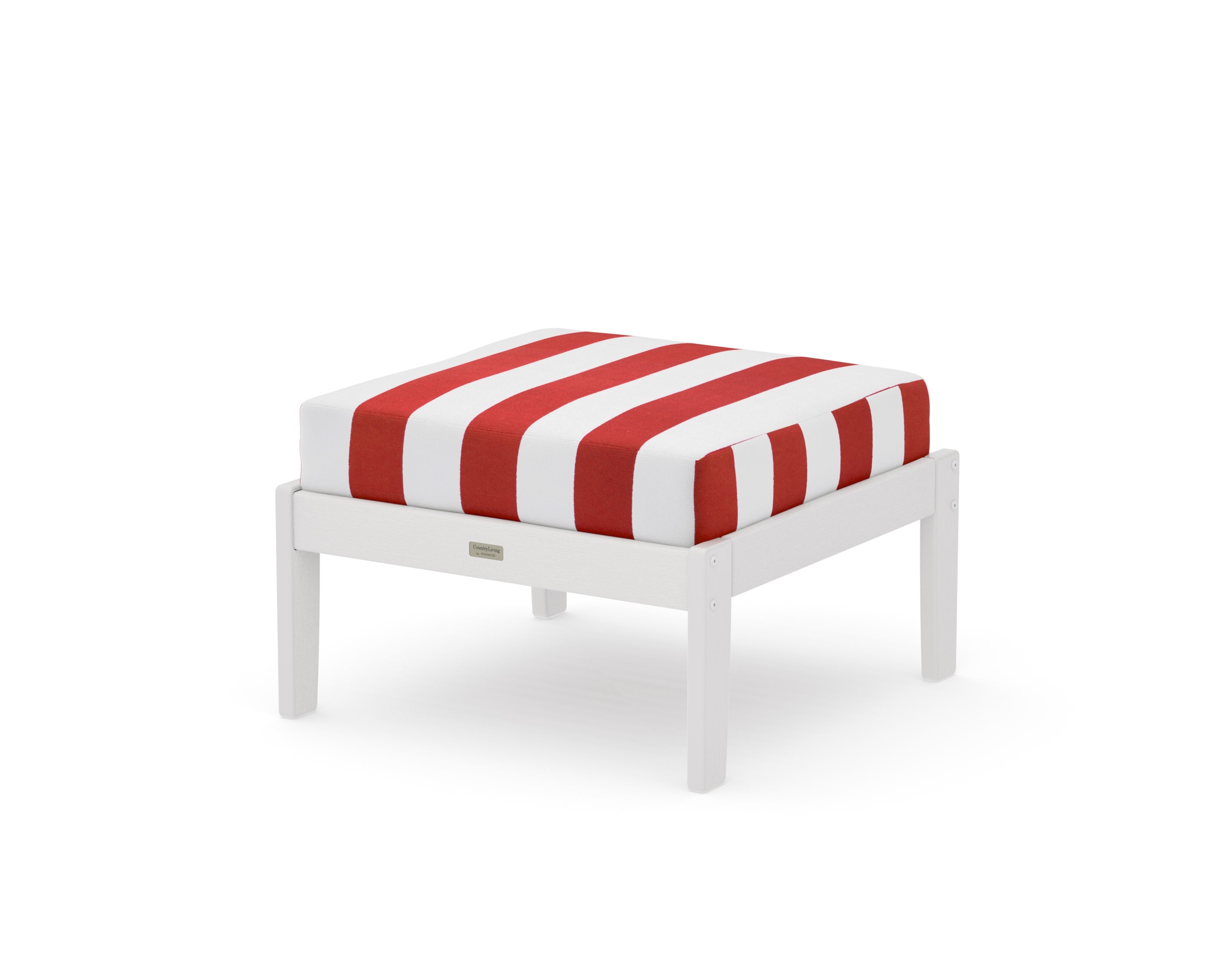 Cottage Deep Seating Ottoman in Vintage White / Cabana Stripe Crimson