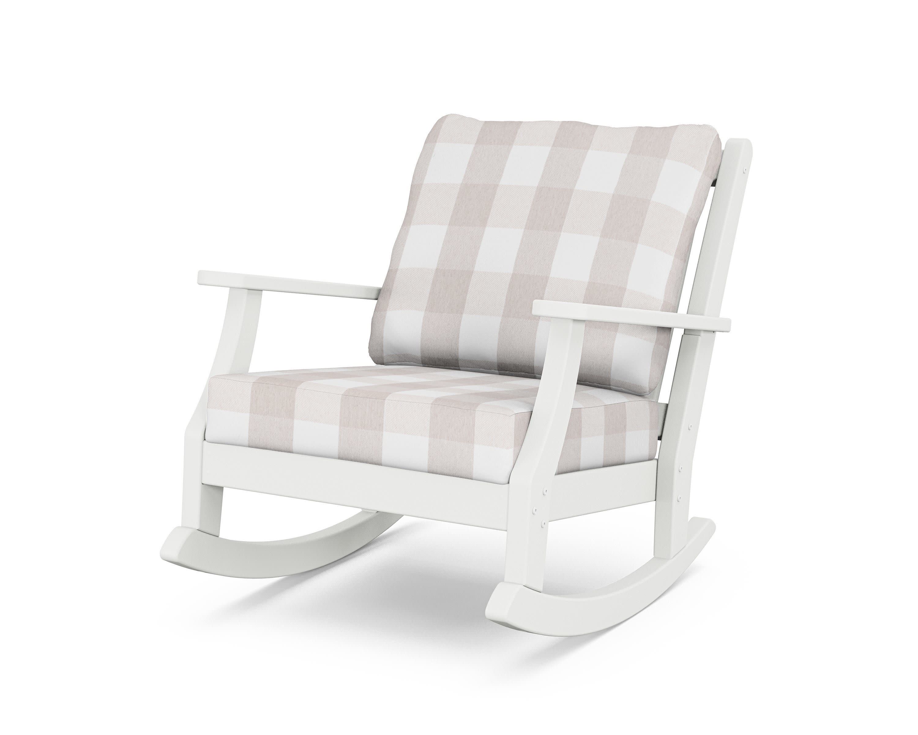 Wovendale Deep Seating Rocking Chair in White / Buffalo Plaid Dune Burlap