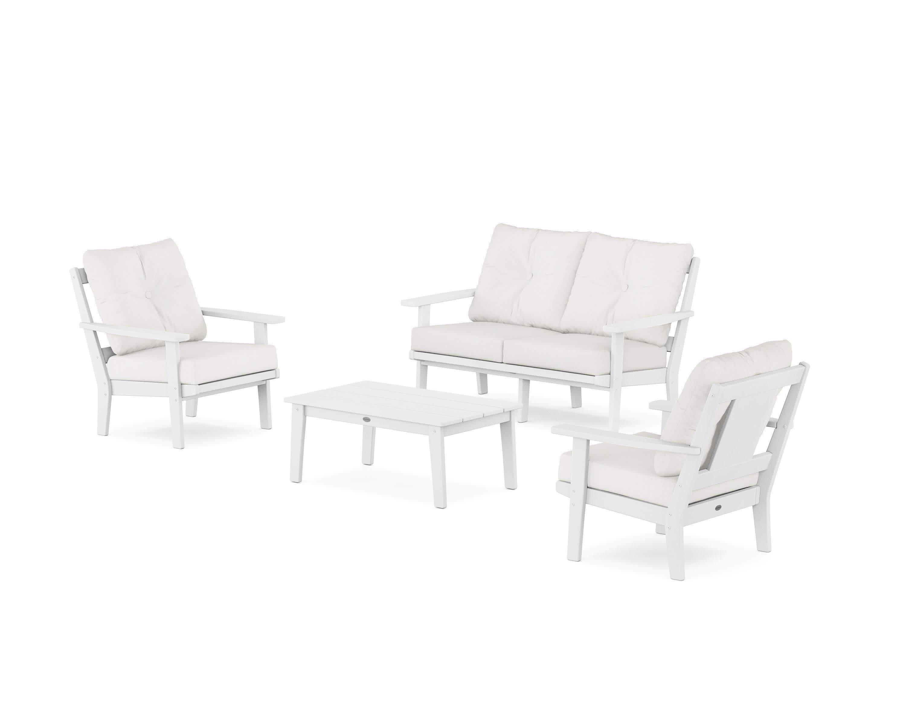 Prairie 4-Piece Deep Seating Set with Loveseat in White / Natural Linen