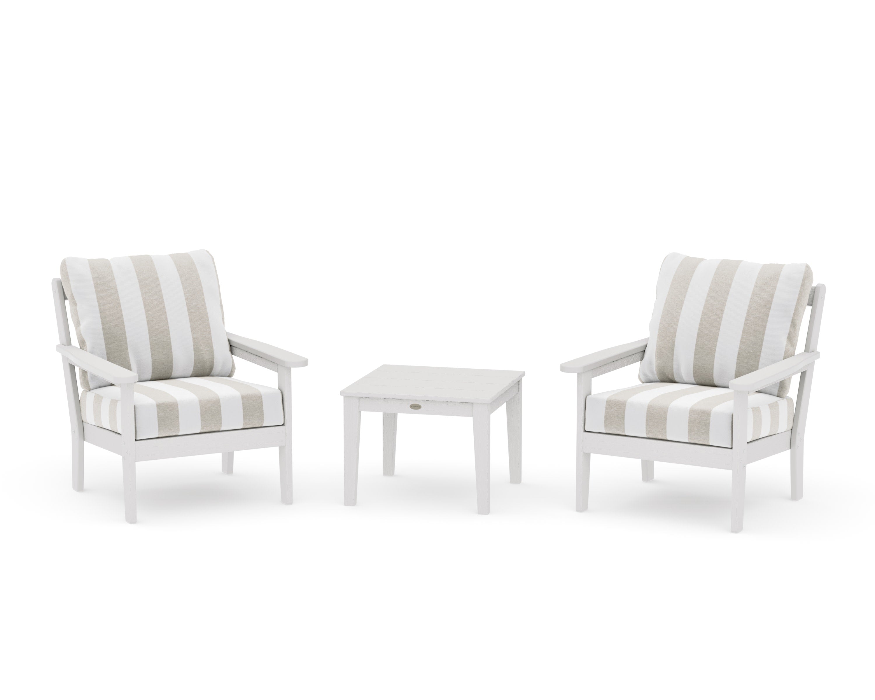 Cottage 3-Piece Deep Seating Set in Vintage White / Cabana Stripe Dune Burlap