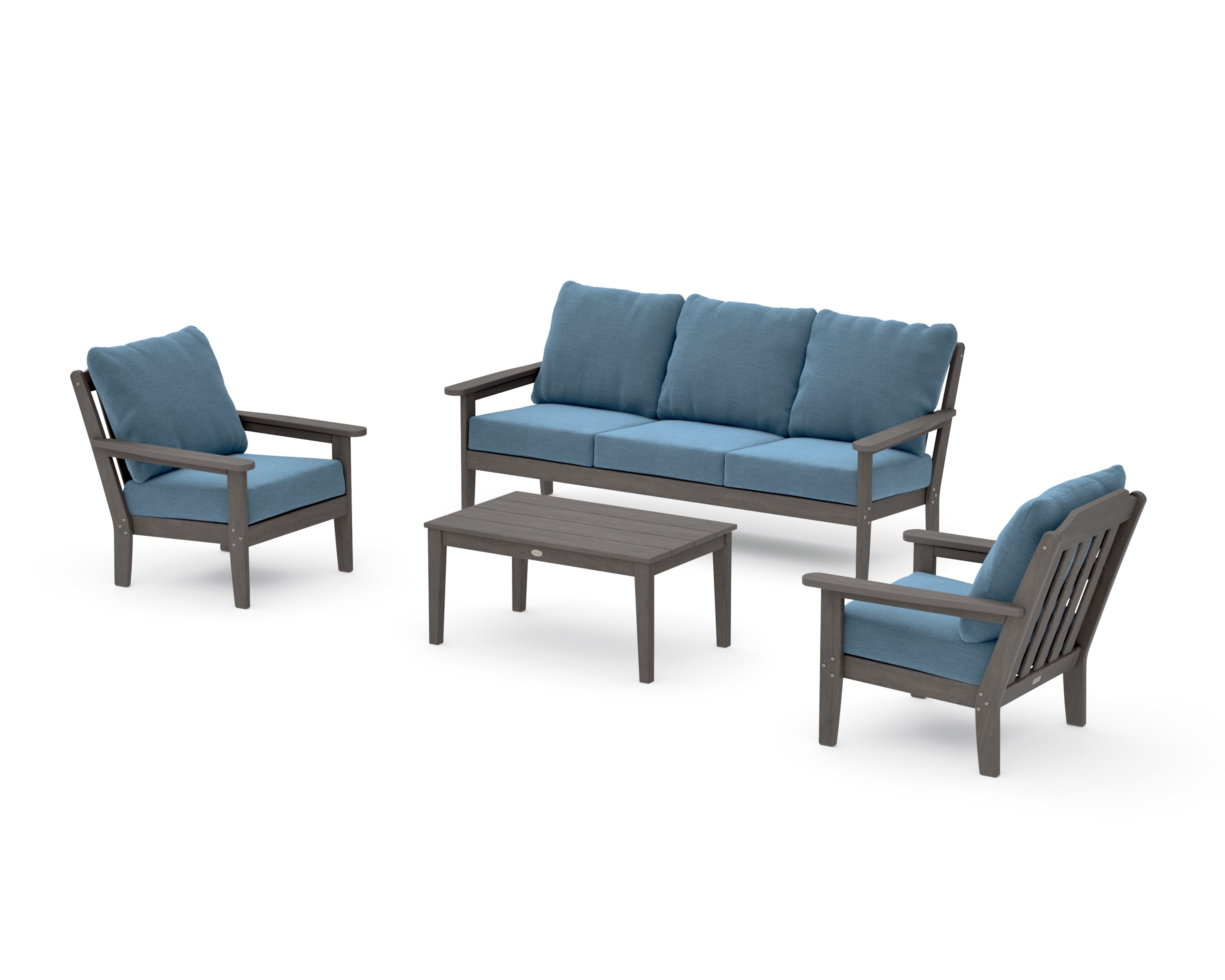Cottage 4-Piece Deep Seating Set with Sofa in Driftwood / Sky Blue