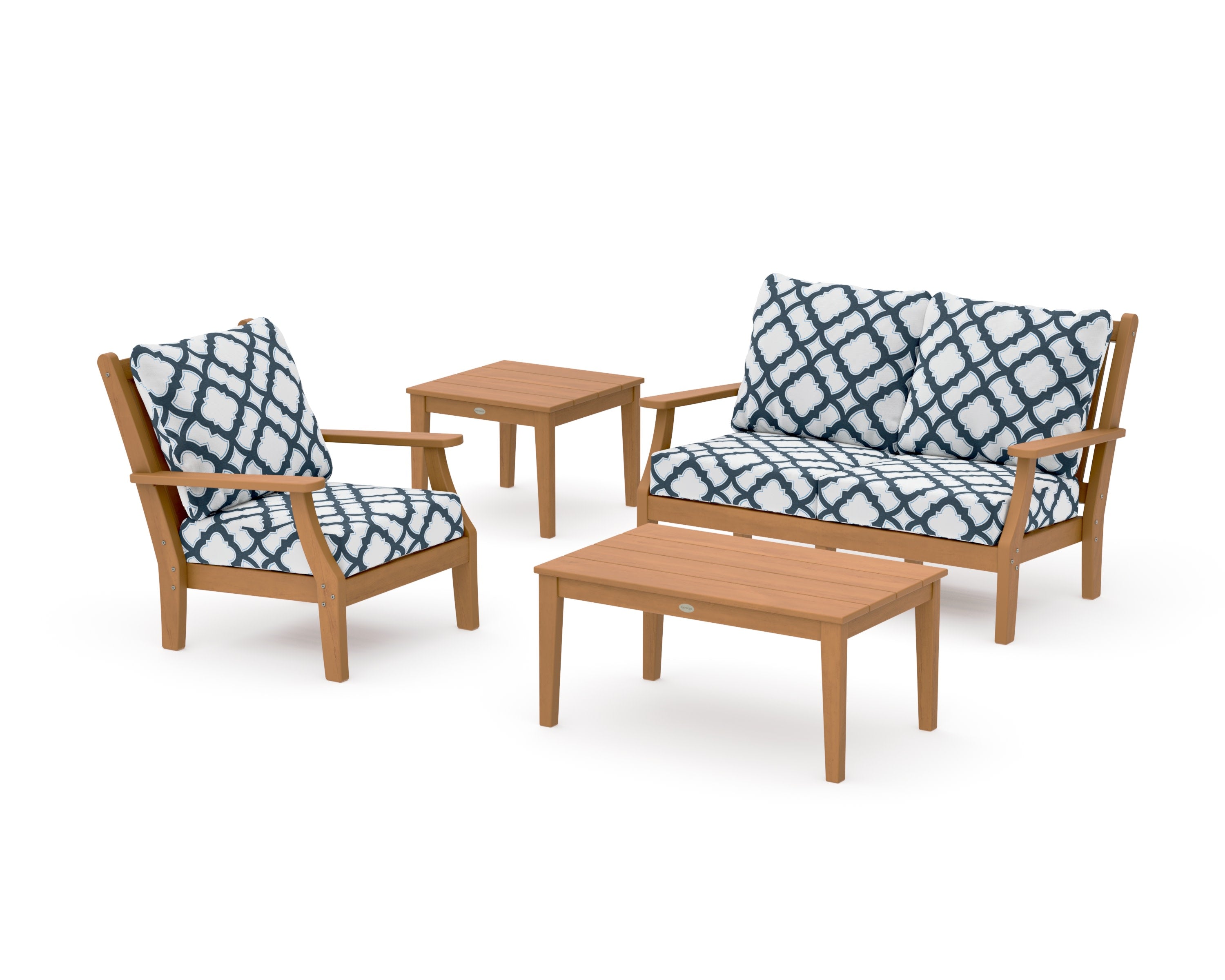 Wovendale 4-Piece Deep Seating Set in Natural / Trellis Marine Indigo