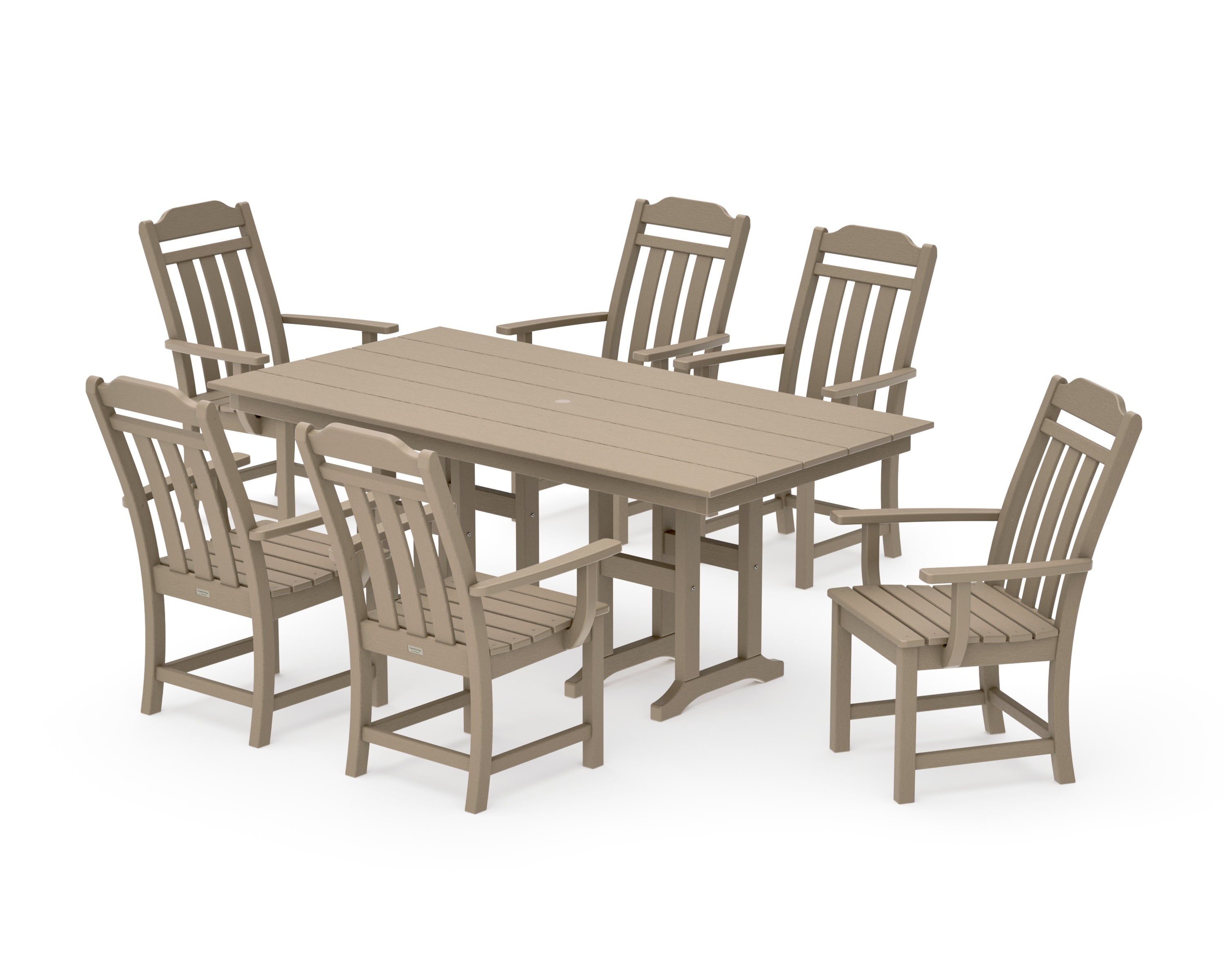 Cottage Arm Chair 7-Piece Farmhouse Dining Set in Vintage Sahara