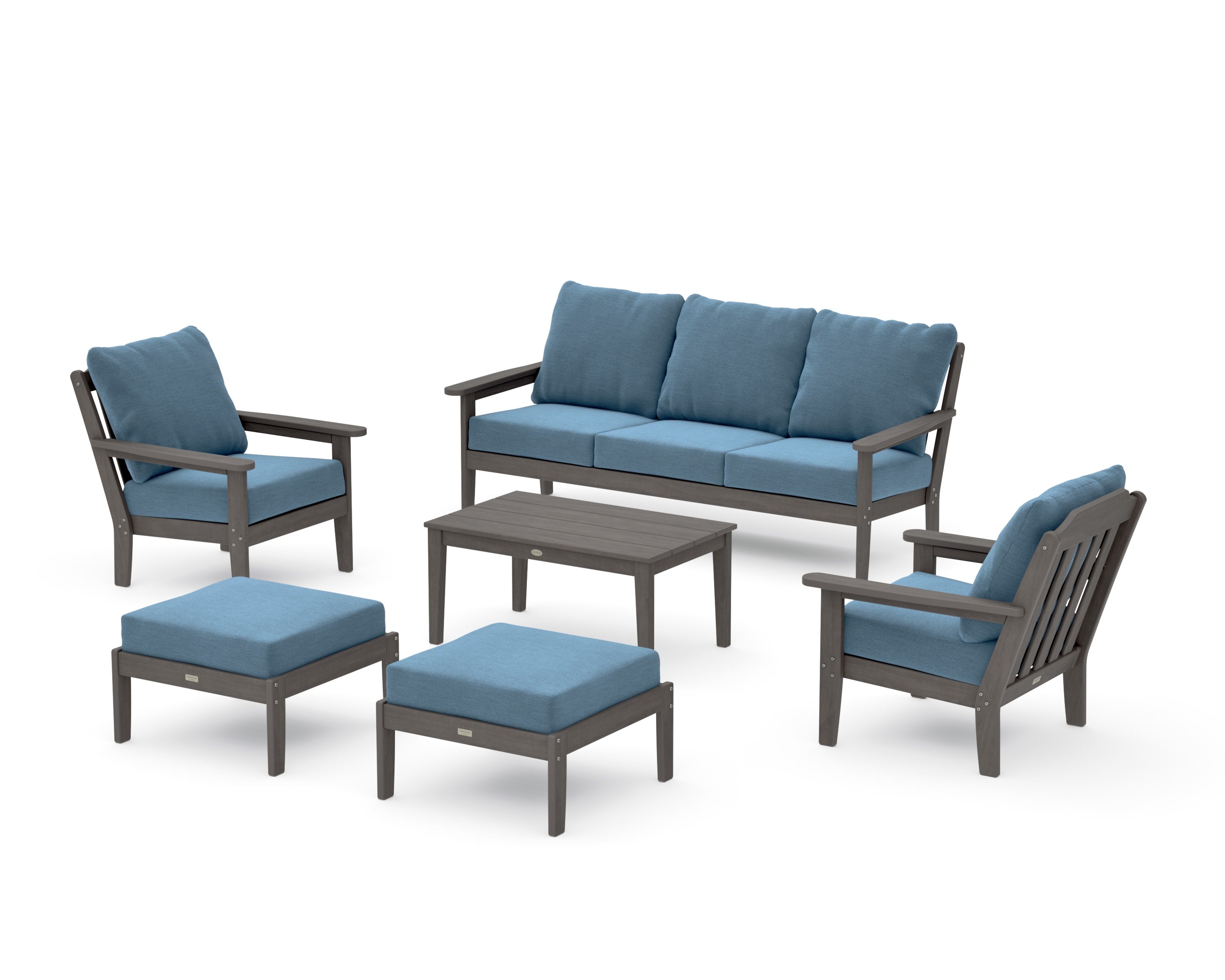 Cottage 6-Piece Lounge Sofa Set in Driftwood / Sky Blue