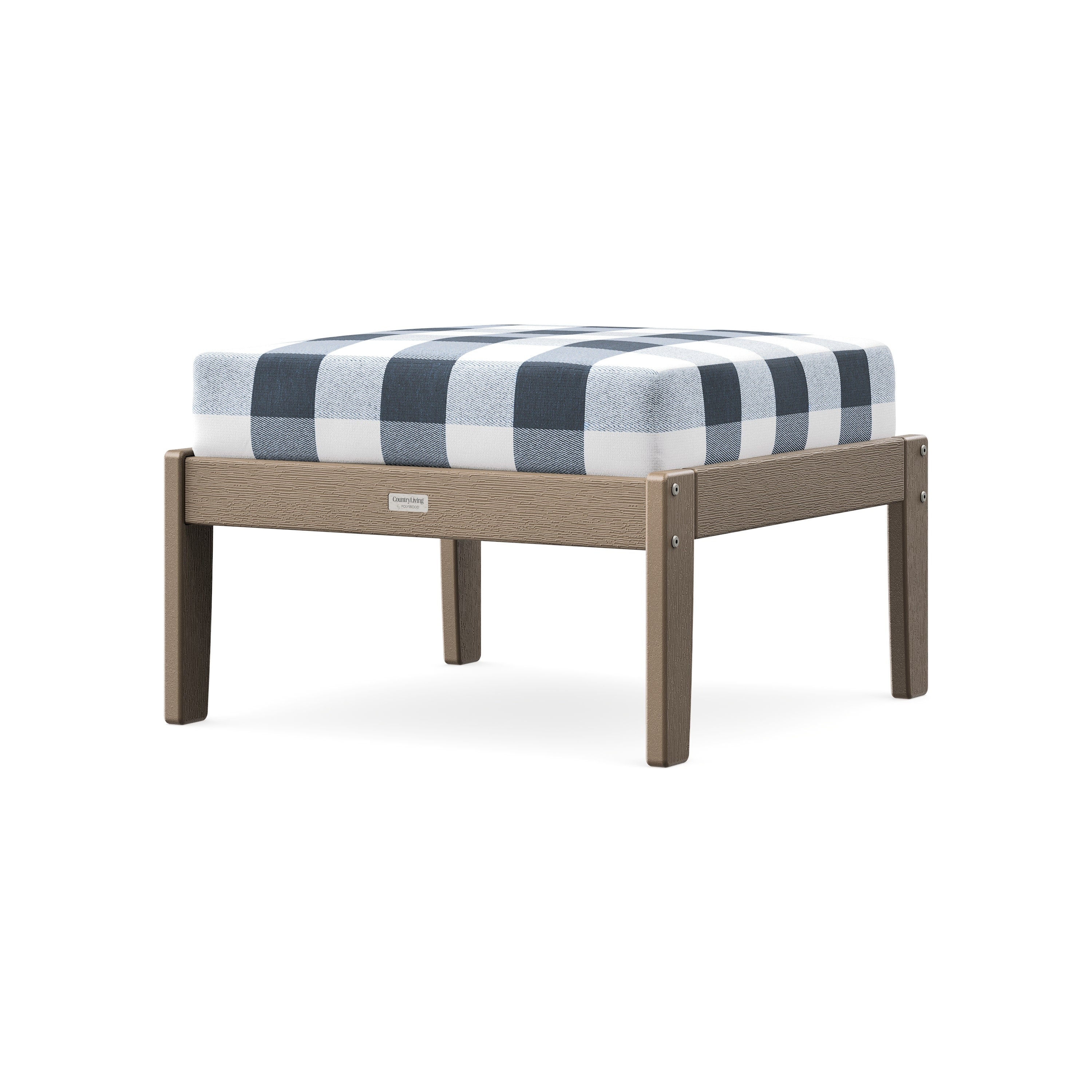 Cottage Deep Seating Ottoman in Vintage Sahara / Buffalo Plaid Marine Indigo