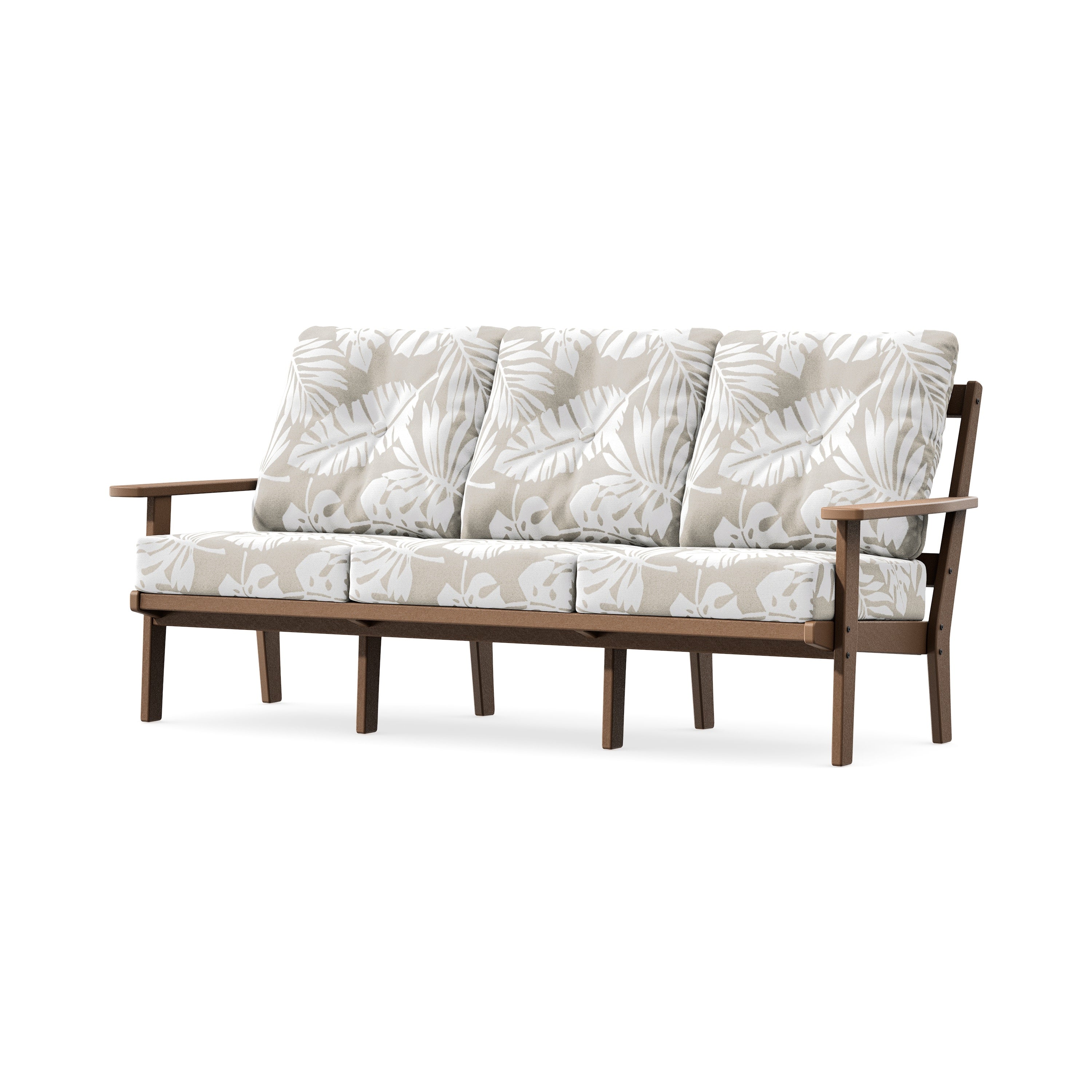PrairieDeep Seating Sofa in Teak / Leaf Dune Burlap