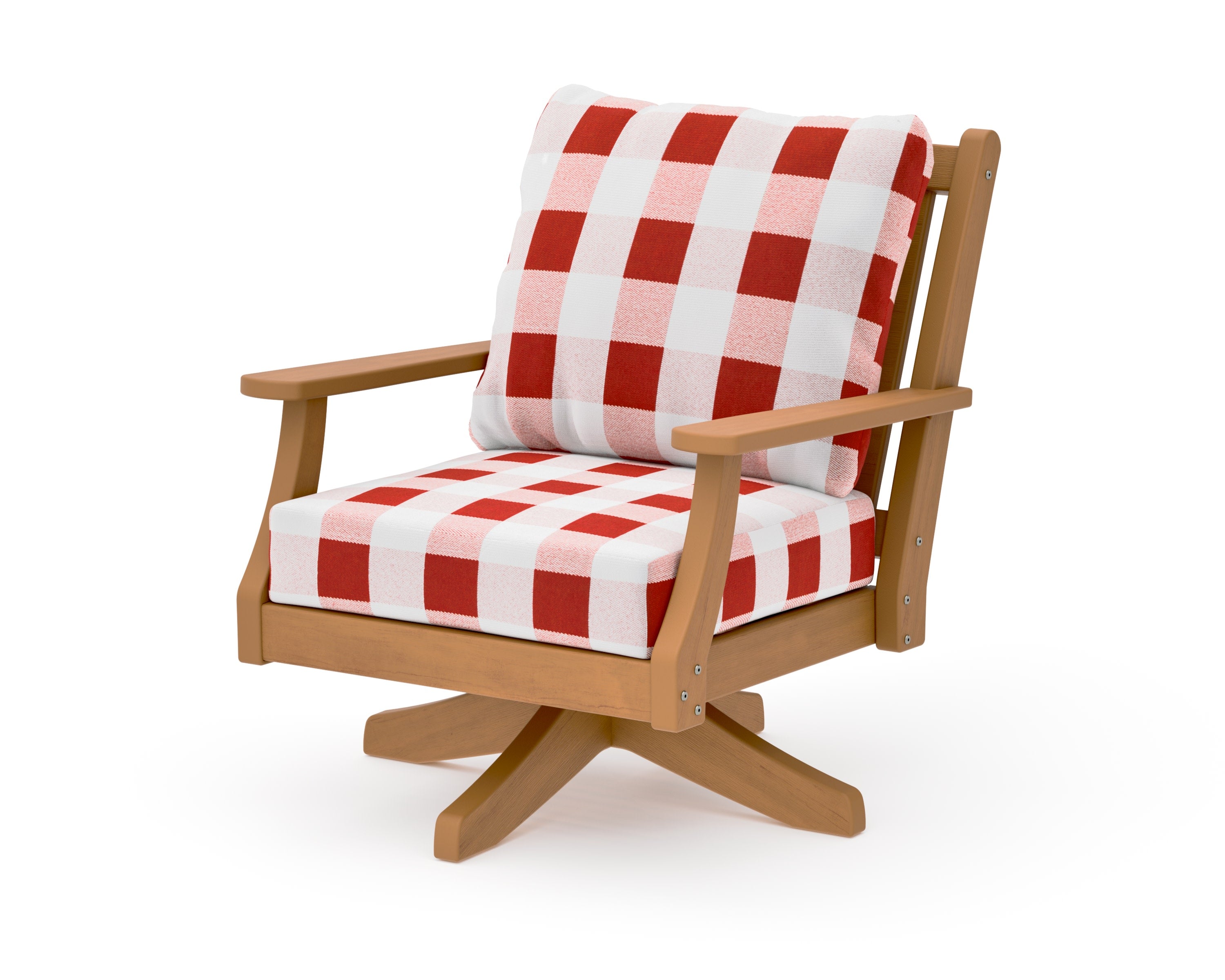 Wovendale Deep Seating Swivel Chair in Natural / Buffalo Plaid Crimson