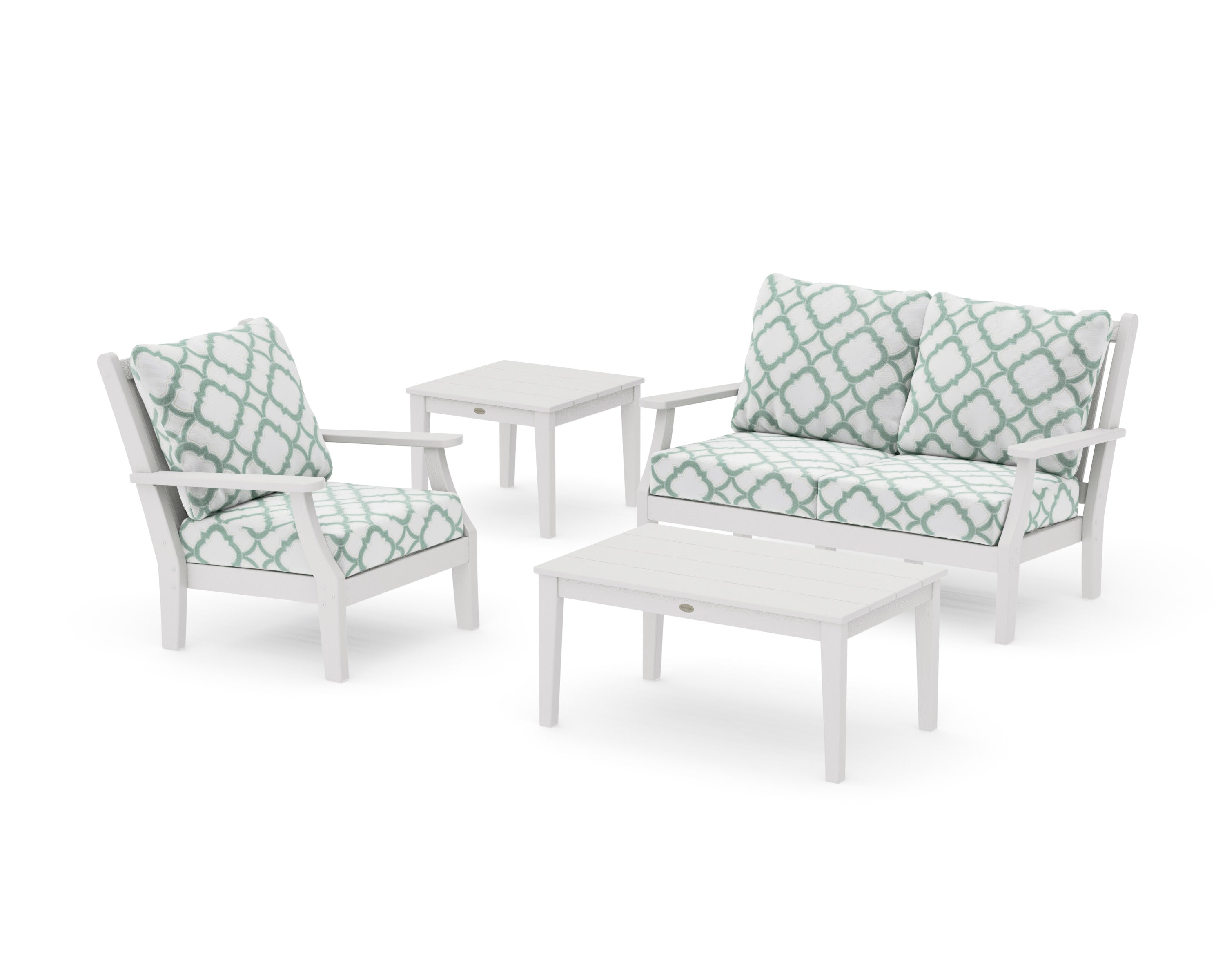 Wovendale 4-Piece Deep Seating Set in Vintage White / Trellis Glacier Spa