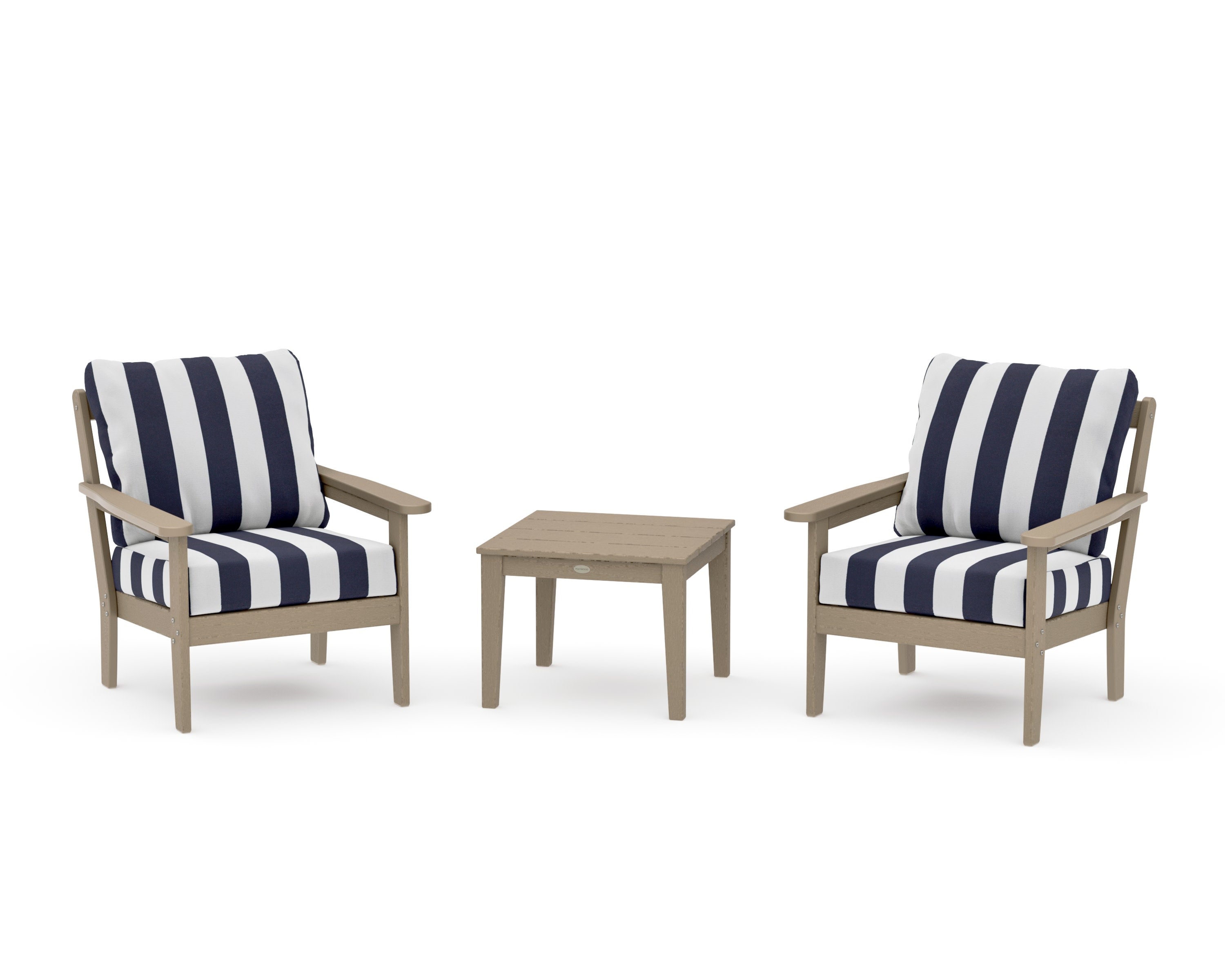 Cottage 3-Piece Deep Seating Set in Vintage Sahara / Cabana Stripe Navy